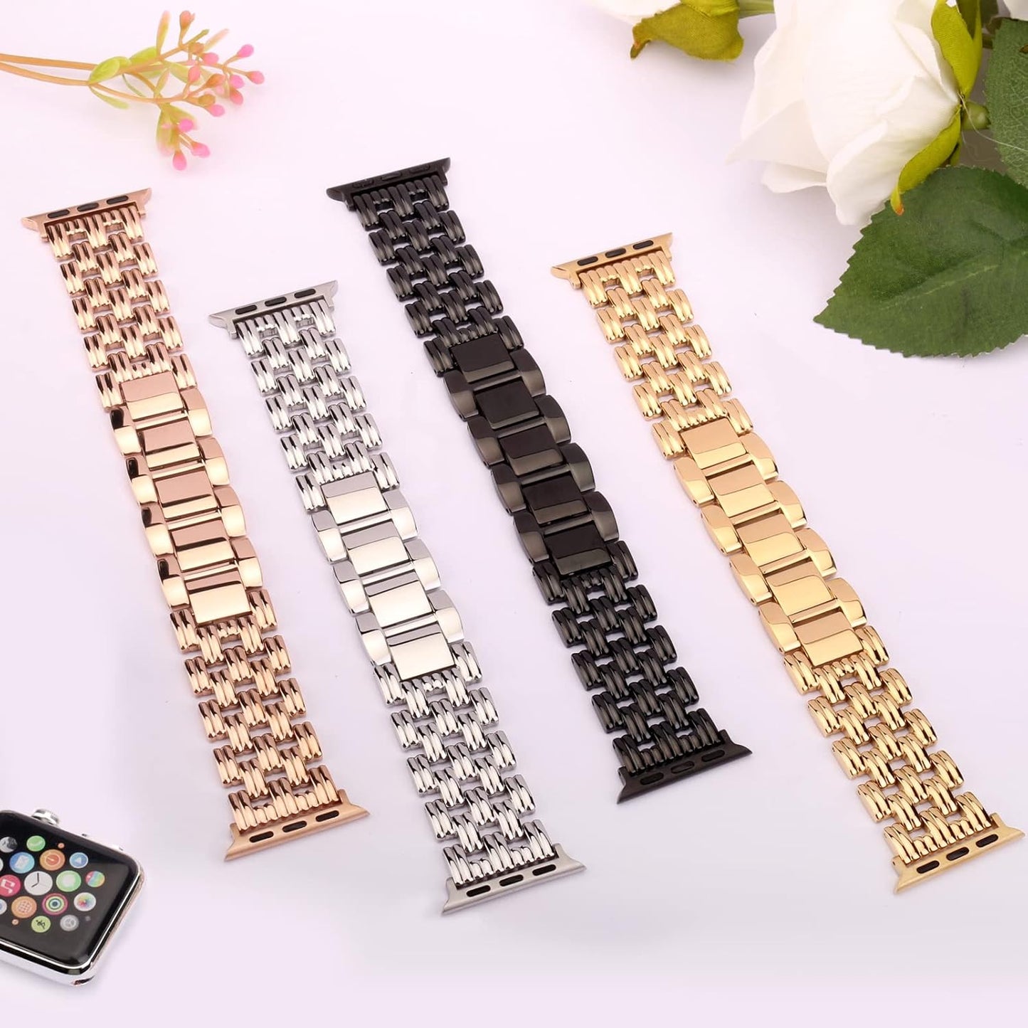 Stainless Steel Watch Band Compatible with Apple Watch Ultra 49/45/44/42Mm 41/40/38Mm, No Tools Needed Metal Strap Adjustable Band for Iwatch Series 8/7/6/5/4/3/2/1/Se/Ultra Women and Men