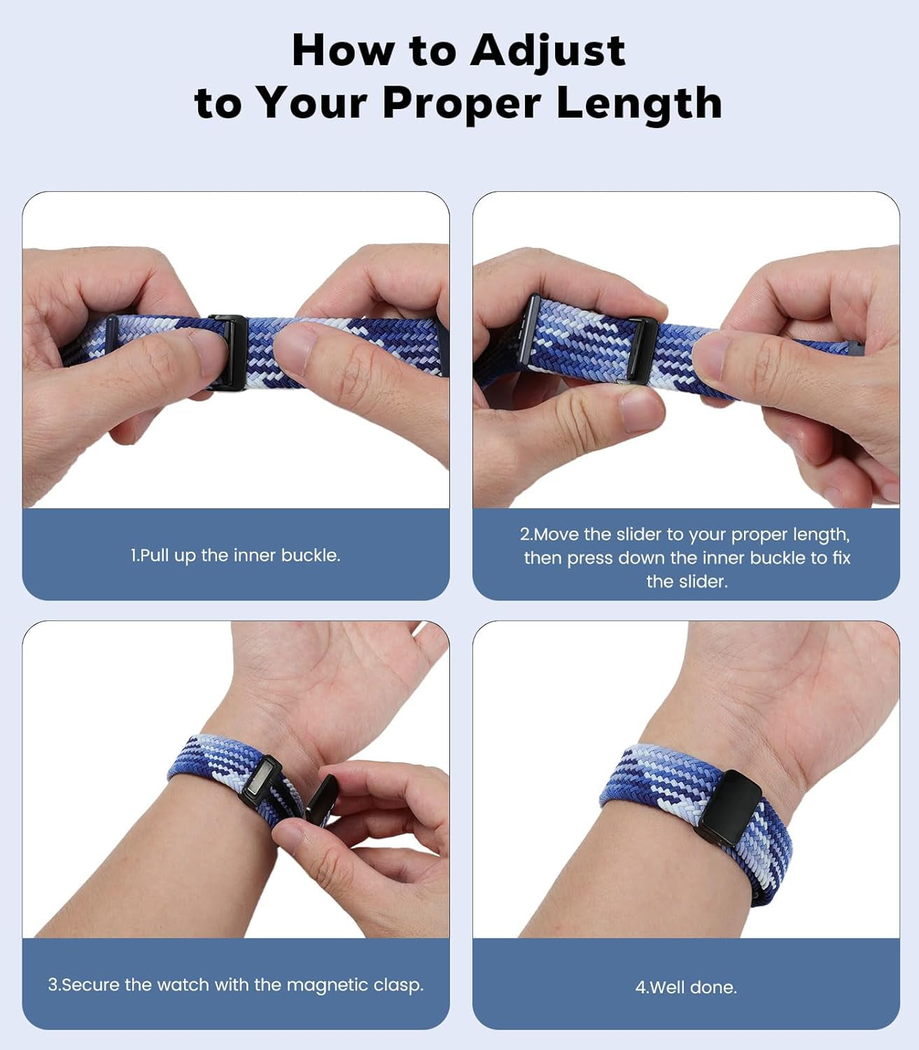 Braided Solo Loop Compatible with Samsung Galaxy Watch 6 5 4 Band 40Mm 44Mm/6 Classic 43Mm 47Mm/5 Pro 45Mm/4 Classic 42Mm 46Mm/3 41Mm/Active 2, 20Mm Stretchy Sport Band, Colorful Blue
