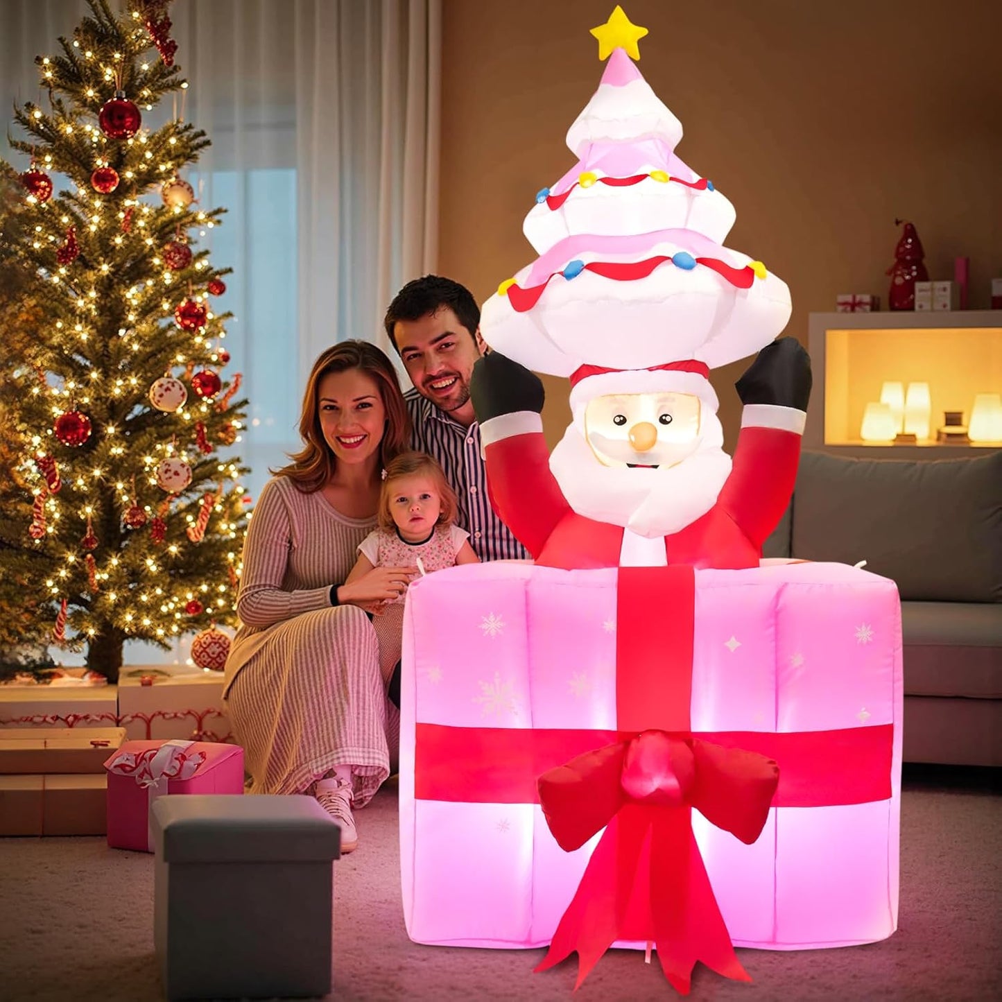 Christmas Inflatable Santa Outdoor Decoration: 6Ft Blow up Automatic Lifting in Gift Box - Built-In LED Glowing Inflatable Decoration for Yard/Garden Lawn