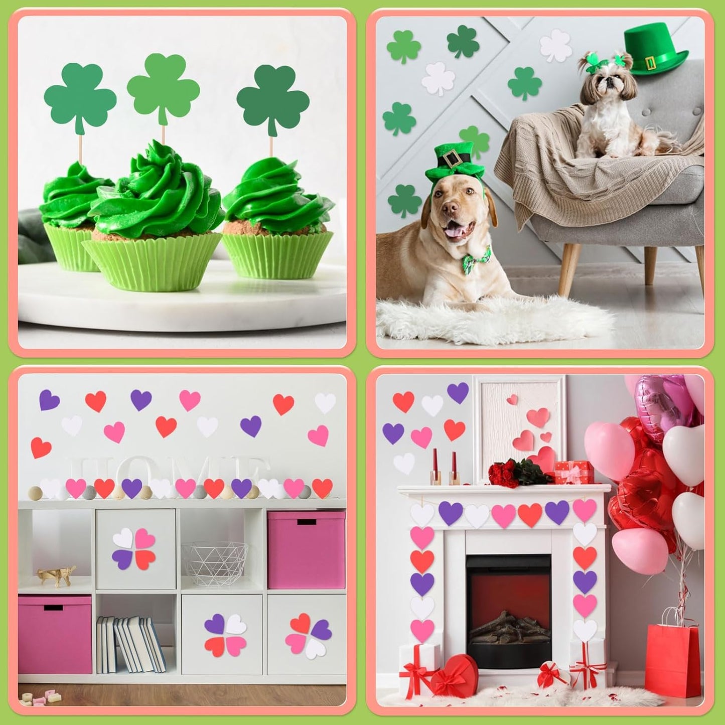 200 Pcs Valentine'S Day Heart Cutouts St. Patrick'S Day Shamrock Cutouts 4 Inch Paper Heart Clover Shapes Die Cuts for Holiday Spring Classroom Bulletin Board Decor School Craft Projects