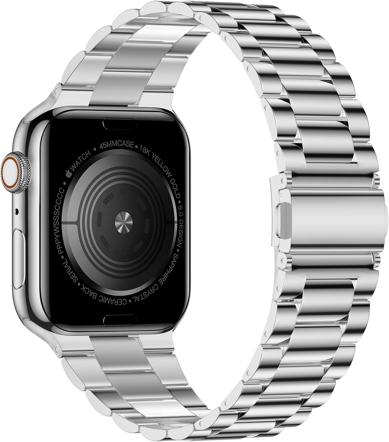 Compatible with Apple Watch Band 45Mm 44Mm 49Mm, Upgraded Stainless Steel Replacement Original Iwatch Bands for Series 9 Ultra 8 7 6 5 4 3 2 1 Women Men,Bright Silver