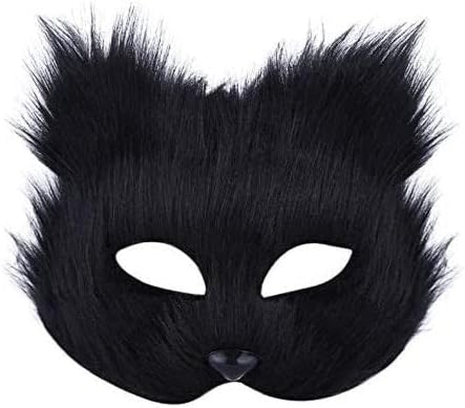 Mardi Gras Mask Halloween Masquerade Fox Cosplay Costume Half Face Animal Headgear Caps Furry Cat Masks Party Christmas Eye Fancy Half-Face Dress, Black