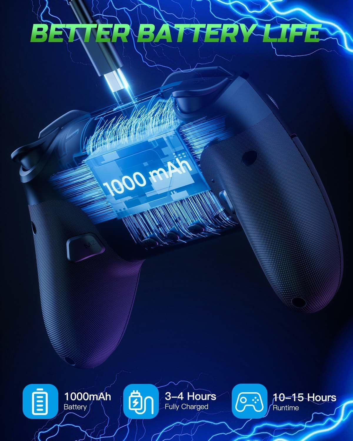 Switch Controller Compatible with Switch/Switch Lite/Switch Oled/Windows/Ios/Android, RGB Lightning Programmable 1000Mah Wireless Switch Pro Controller with One Key Pairing Wake up Turbo Vibration
