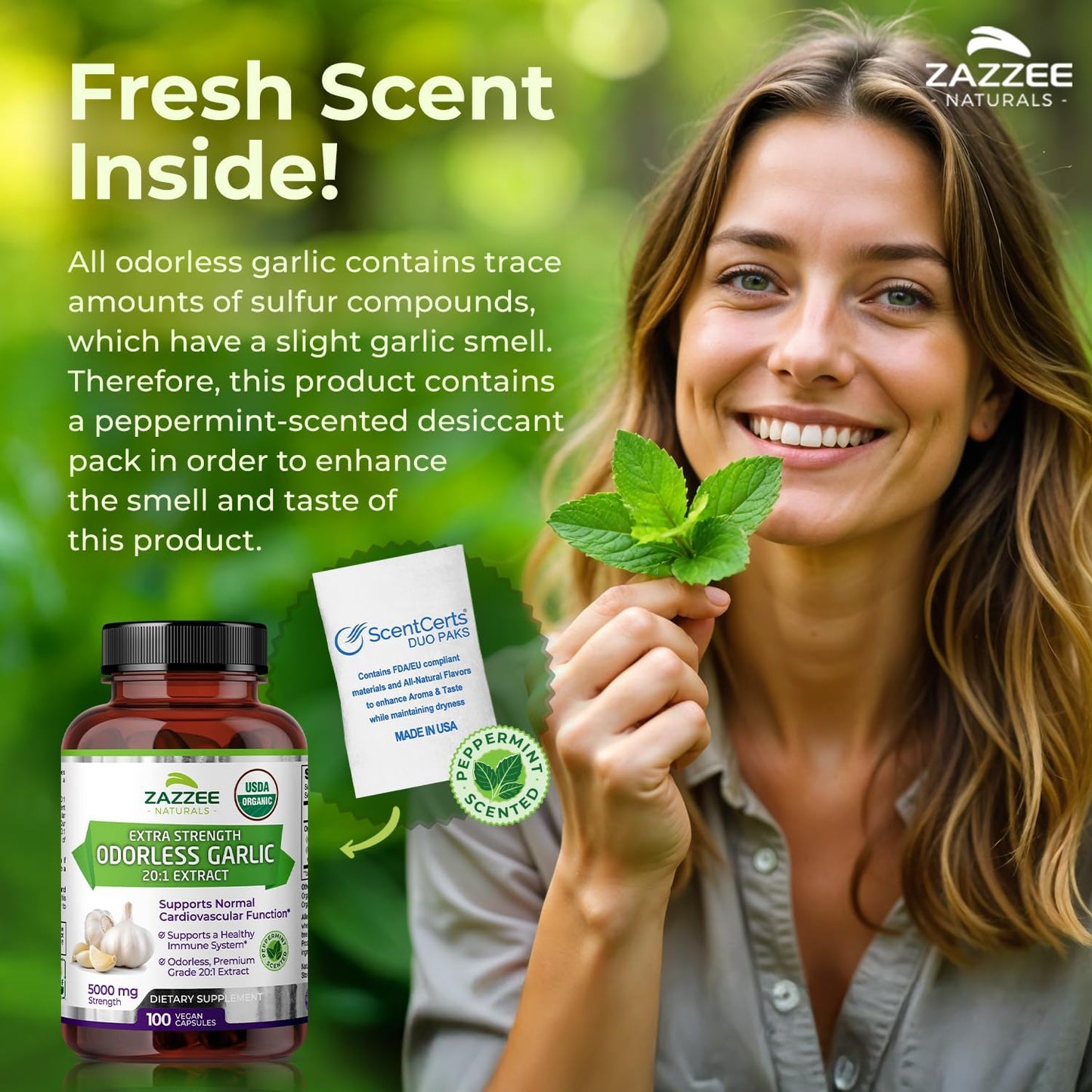 USDA Organic Odorless Garlic 20:1 Extract, 5000 Mg Strength, 100 Vegan Capsules, 3+ Month Supply, Standardized, Concentrated 20X Extract, 100% Vegetarian, All-Natural, Non-Gmo, Made in the USA TLBH