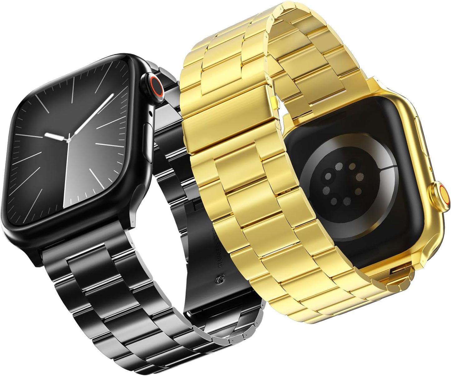 2-Pack Compatible for Apple Watch Band 41Mm 40Mm 38Mm, Rugged Stainless Steel Replacement Strap Metal Bands for Iwatch Series 8/7/6/5/4/3/2/1/SE/SE2 Women Men(Black+Gold)