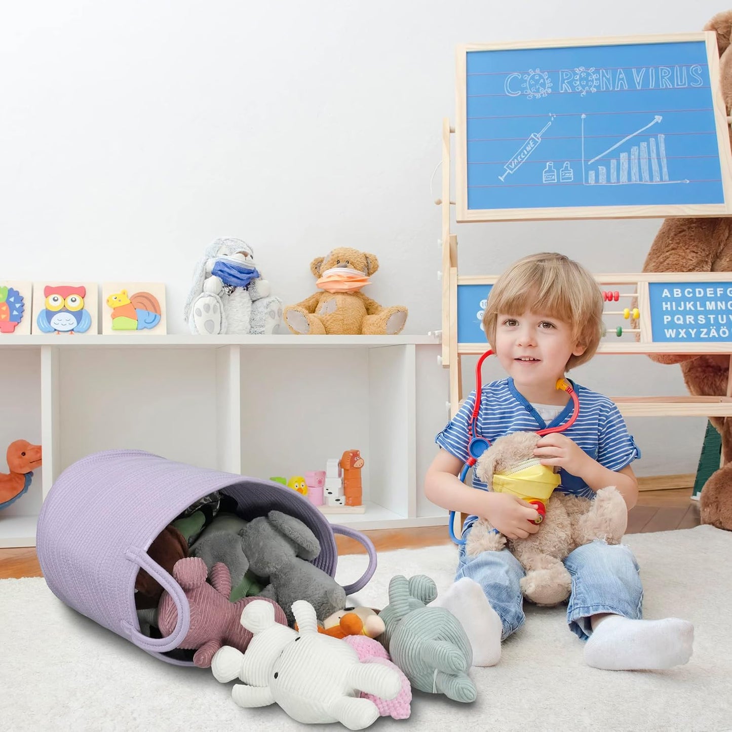 Rope Laundry Basket Hamper for Clothes Woven Storage Basket for Living Room Bedroom Boho Tall Rope Baskets for Blanket Toys Pillow Towels Baby Nursery Hamper Bin Large Purple or Lavender