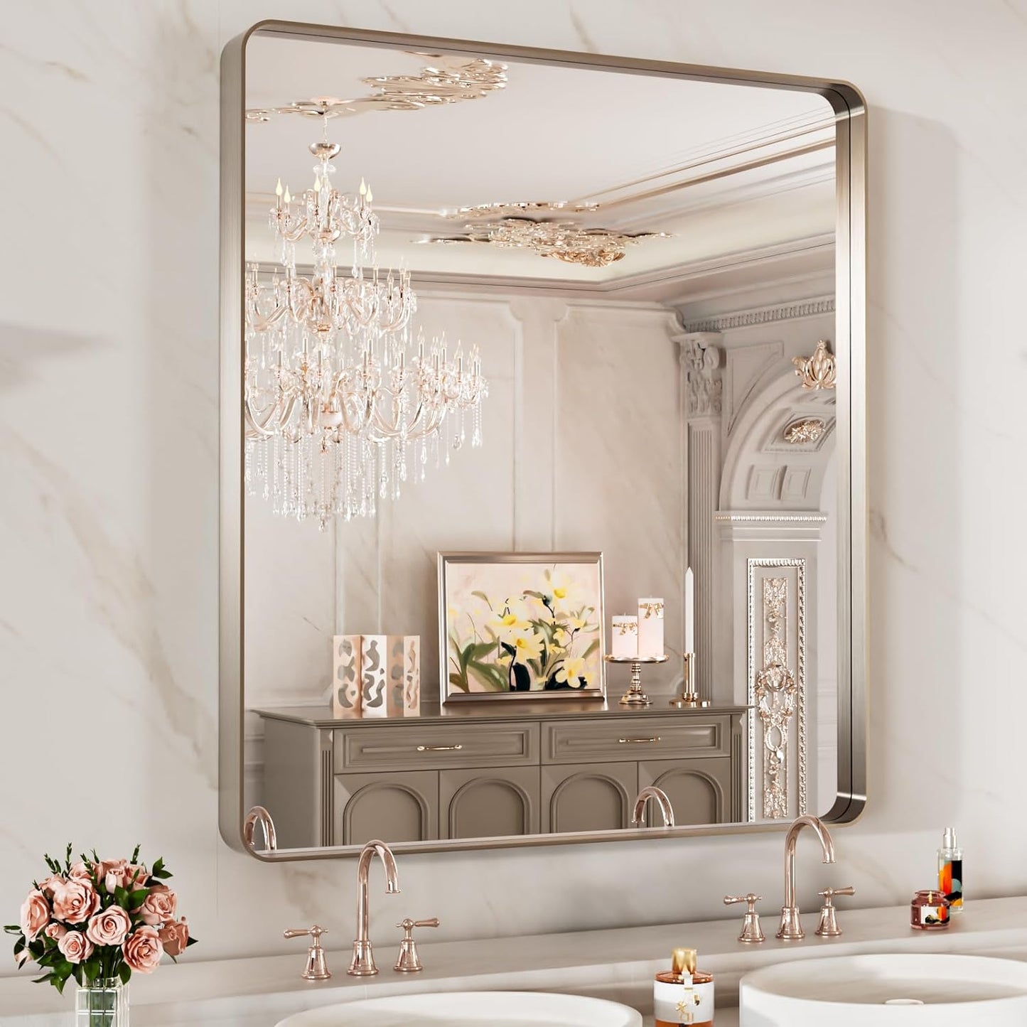 50X30 Inch Black Metal Framed Bathroom Mirror for Wall, Matte Black Bathroom Vanity Mirror Farmhouse, Large Rounded Rectangle Mirror, Anti-Rust, Tempered Glass, Hangs Horizontally or Vertically