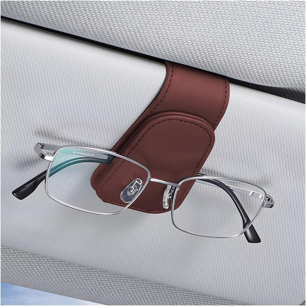 Sunglasses Holders for Car Sun Visor, Leather Eyeglasses Hanger Mounter, Magnetic Glasses Holder and Ticket Card Clip, Auto Interior Accessories Universal for SUV Pickup Truck TRUCK DRIVER
