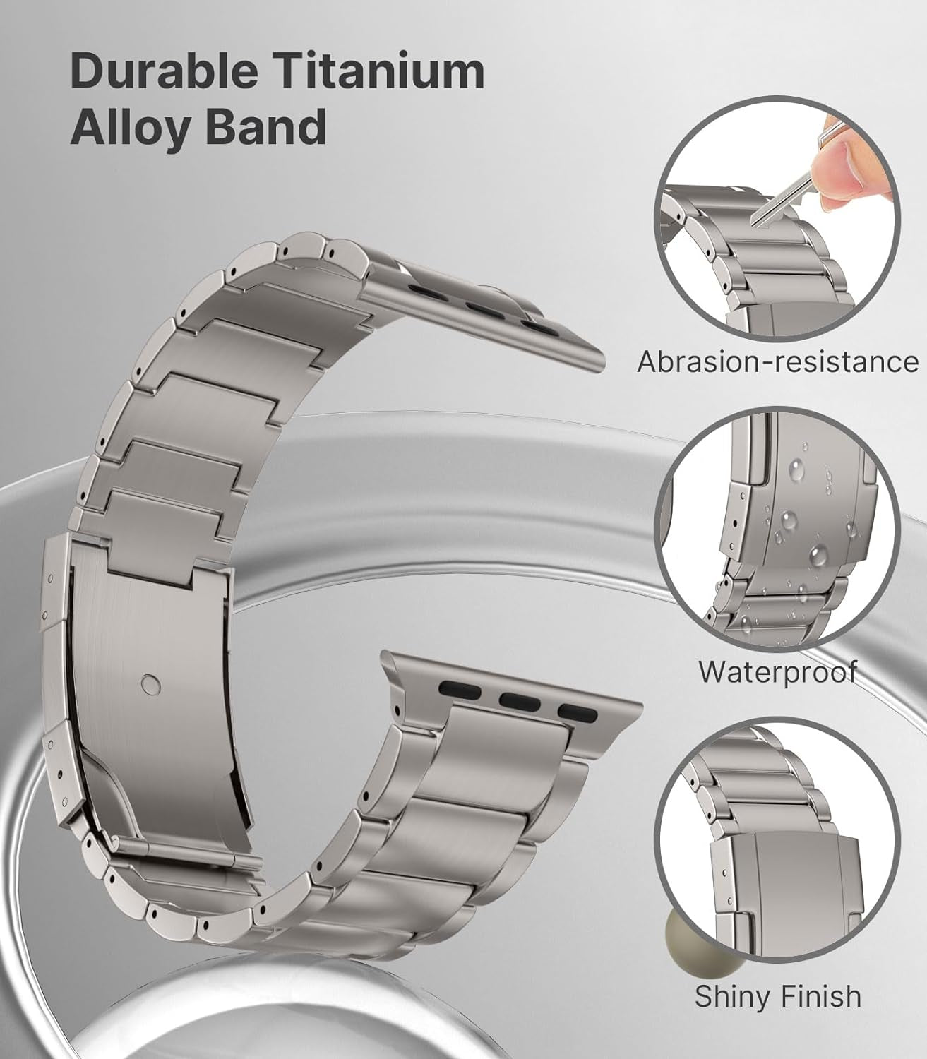 Titanium Band Compatible with Apple Watch Band 49Mm 45Mm 44Mm 42Mm Iwatch Ultra2 Ultra SE 2 SE Series 9 8 7 6 5 4 3 2 1, Titanium Replacement Watch Band with Folding Clasp, Titanium