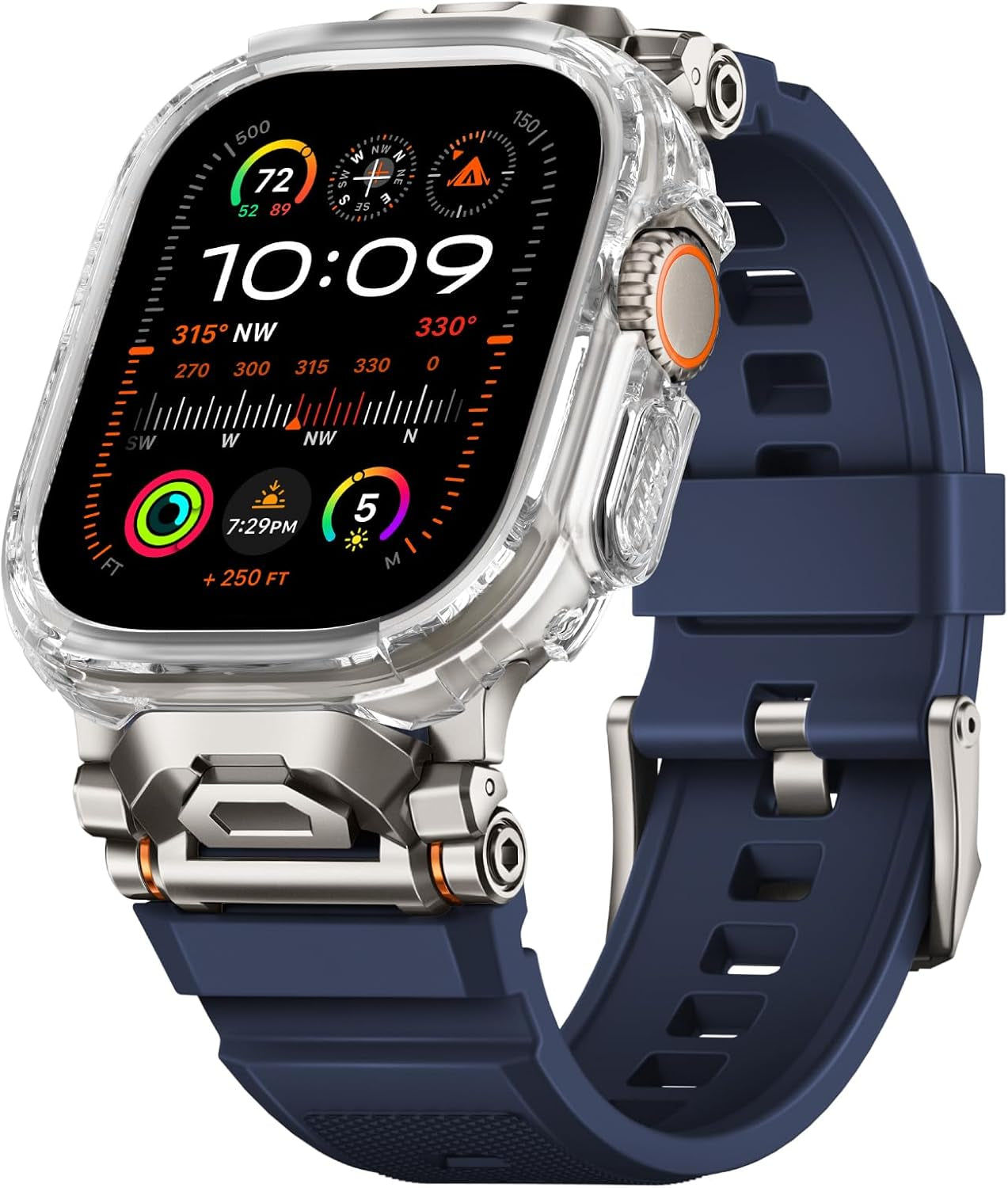 Rugged Bands Compatible for Apple Watch Ultra 2/Ultra Band 49Mm 46Mm 45Mm 44Mm 42Mm, Silicone Sport Strap with Durable Stainless Steel Connector for Iwatch Series 10 9 8 7 6 5 4 3 SE