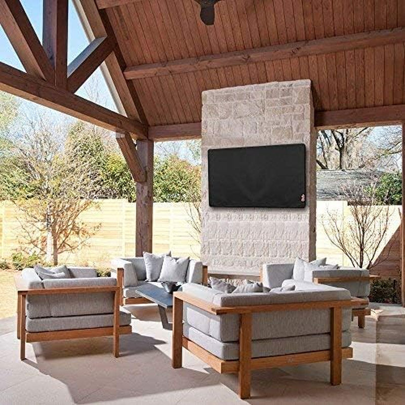 Outdoor Waterproof and Weatherproof TV Cover for 52 to 55 Inch outside Flat Screen TV, Black 600D Thick Fabric TV Screen Protector with Bottom Cover