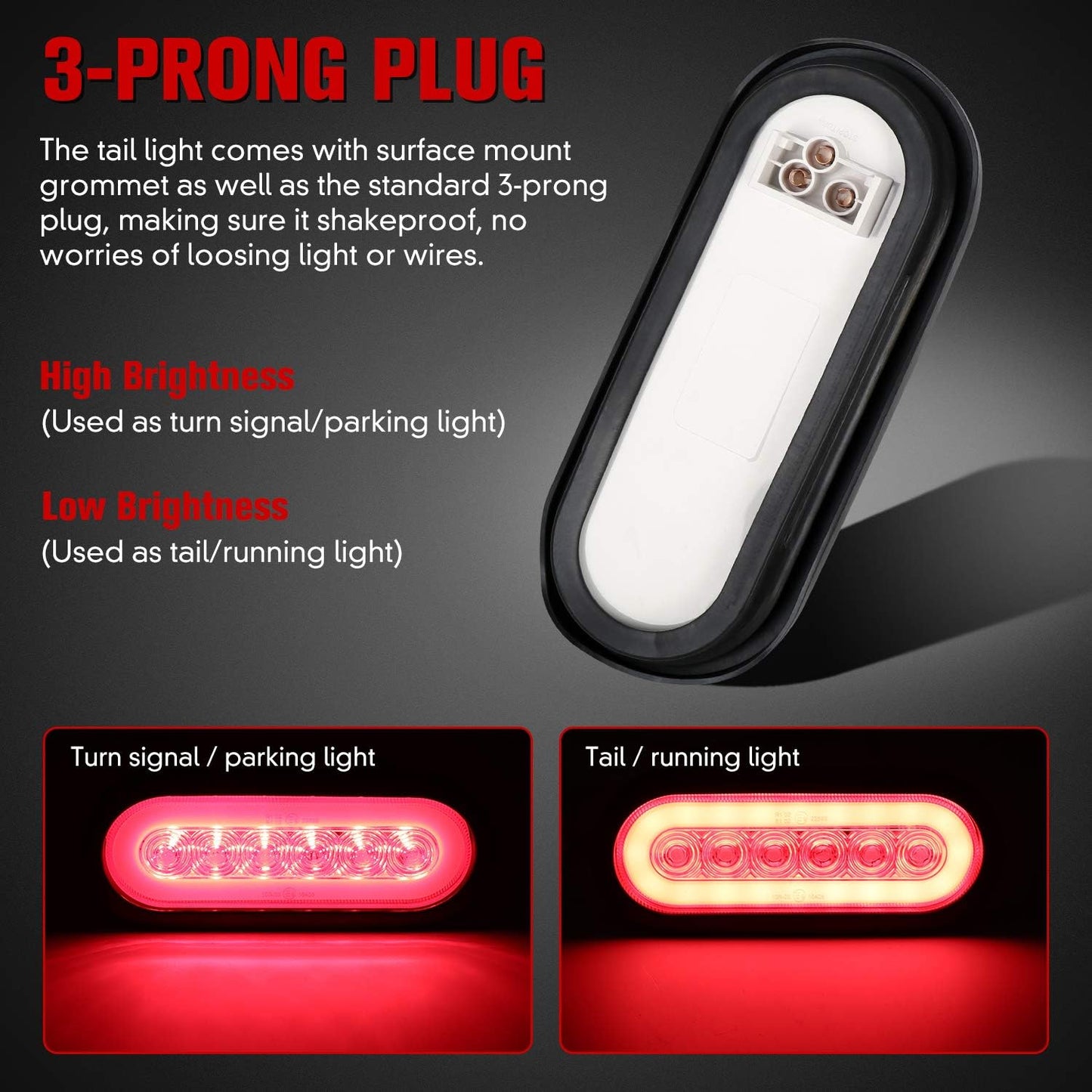 6" Oval Red LED Trailer Tail Lights 2PCS, Turn Stop Brake Trailer Lights for RV Truck, with Surface Mount Grommet TRUCK DRIVER