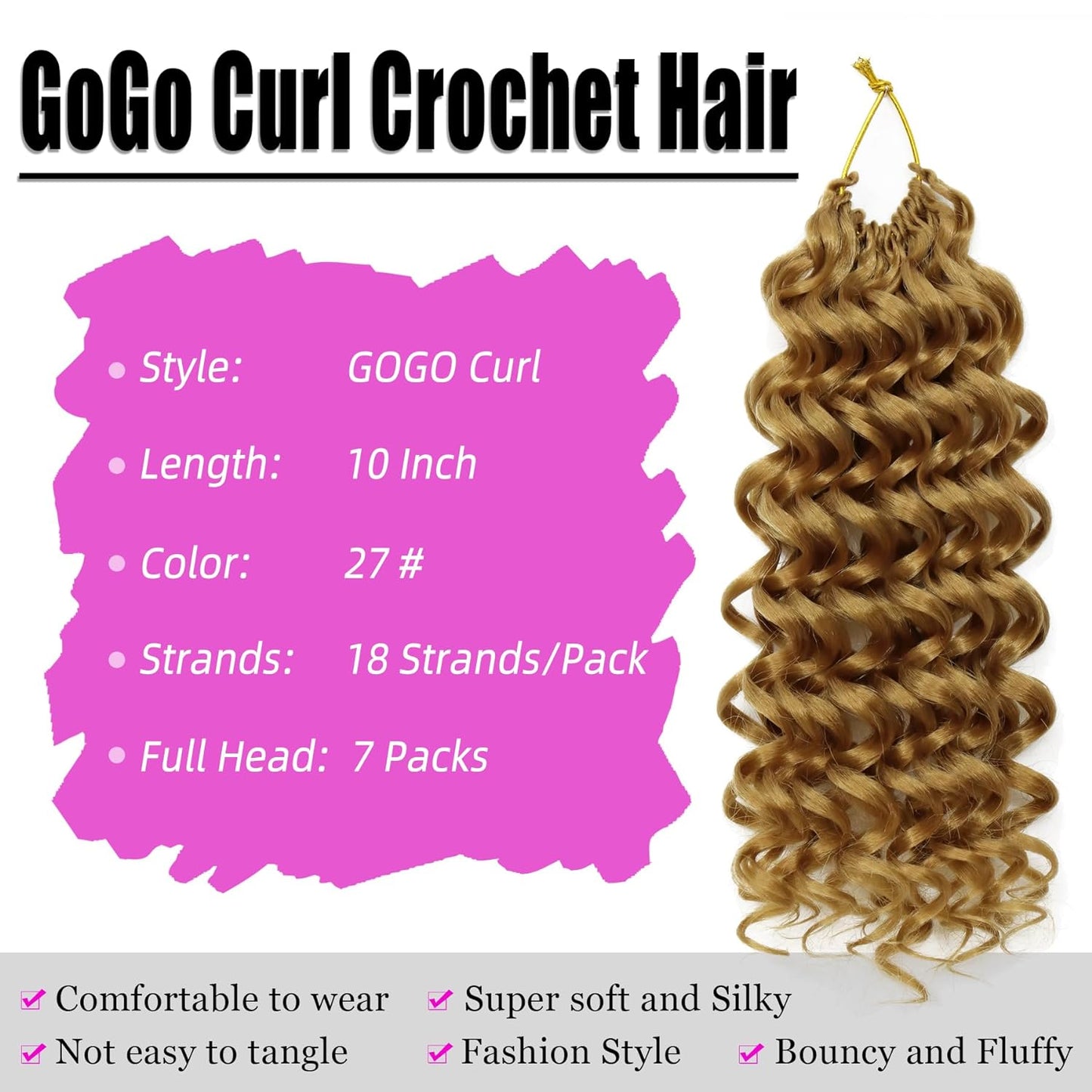 7 Packs Gogo Curl Crochet Hair Short Curly Crochet Hair for Women Water Wave Beach Curl Deep Twist Crochet Braids Synthetic Crochet Hair Extensions (10 Inch, #27)