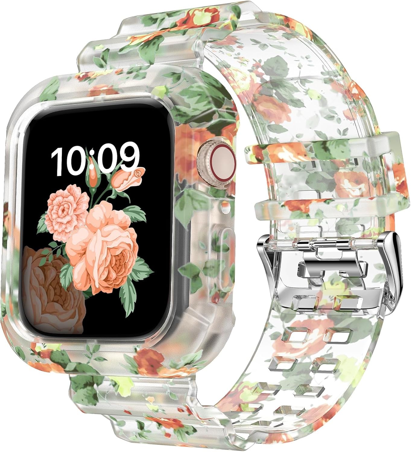 Compatible for Clear Apple Watch Band with Bumper Case, Women Men Glitter Bling TPU Sport Strap for Iwatch SE Ultra Series 10 9 8 7 6 5 4 3 2 1