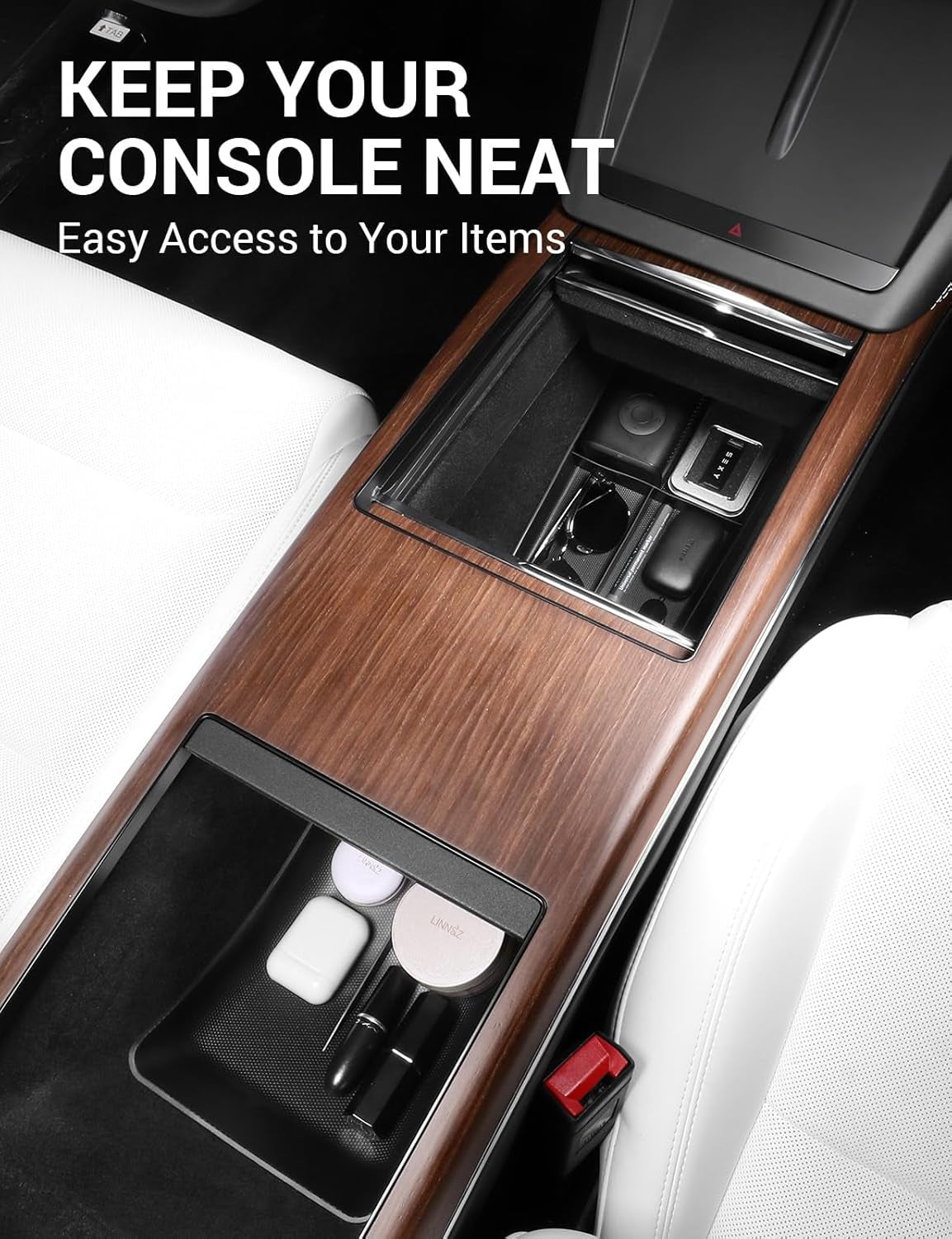 Upgraded Tesla Model S Model X Lower Center Console Organizer Tray, Bottom Console Pad Armrest Storage Box Fit Model S Model S Plaid Model X Model X Plaid Interior Accessories 2022-2025