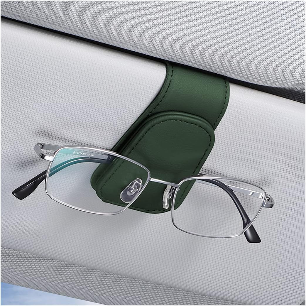 Sunglasses Holders for Car Sun Visor, Leather Eyeglasses Hanger Mounter, Magnetic Glasses Holder and Ticket Card Clip, Auto Interior Accessories Universal for SUV Pickup Truck TRUCK DRIVER