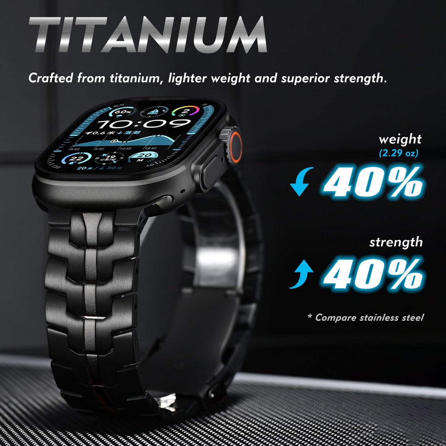 Titanium Band Compatible with Apple Watch Ultra & Ultra 2 (49Mm, 45Mm, 44Mm, 42Mm) - Adjustable Lightweight Titanium Metal Replacement Strap with Folding Clasp for Men and Women