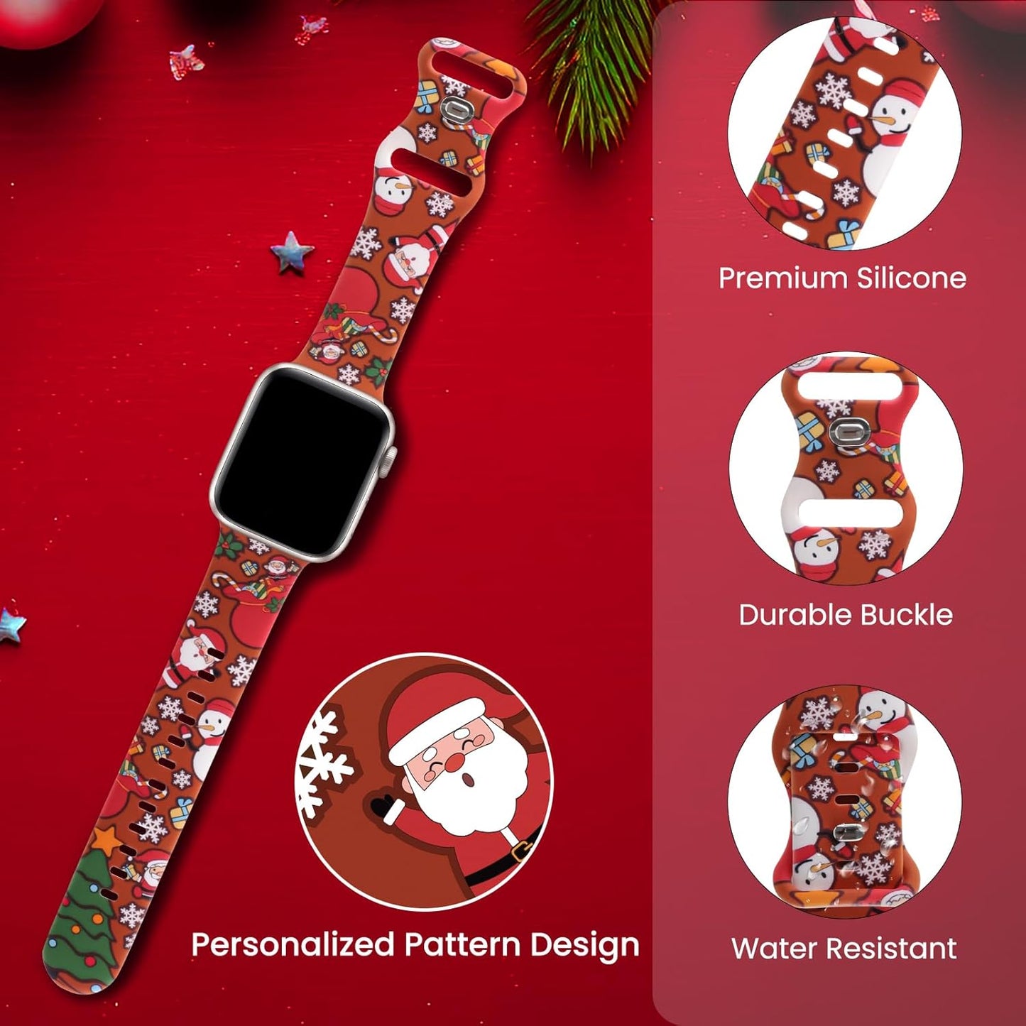 Christmas Silicone Bands Compatible with Apple Watch Band 38Mm 40Mm 41Mm 42Mm 44Mm 45Mm 49Mm, Soft Strap Pattern Printed Wristband for Iwatch Series 9 8 SE 7 6 5 4 3 2 1 Ultra Women Men