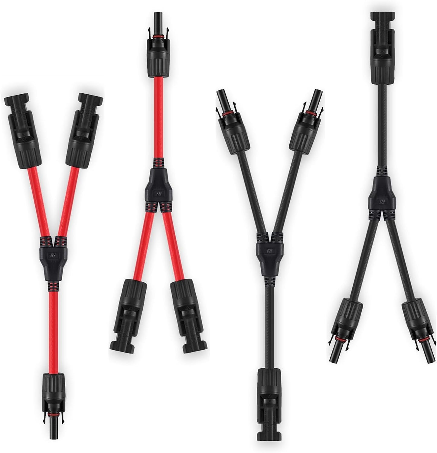 2 Pairs Solar Connectors Y Branch Parallel Adapters 10AWG Cable for Solar Panel (Red & Black)