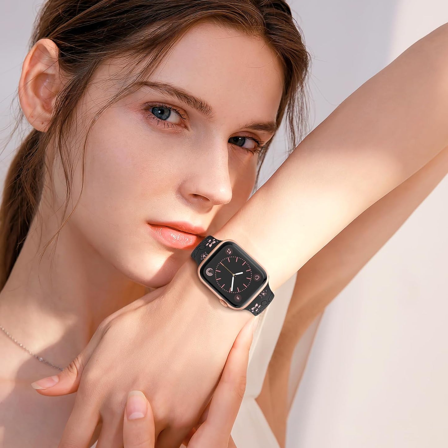 Floral Engraved Bands Compatible with Apple Watch Band 41Mm 40Mm 44Mm 45Mm 42Mm 38Mm 49Mm for Women,Cute Flower Iwatch Bands Soft Silicone Sport Strap for Iwatch Series SE 9 8 7 6 5 4 3 2 1 Ultra