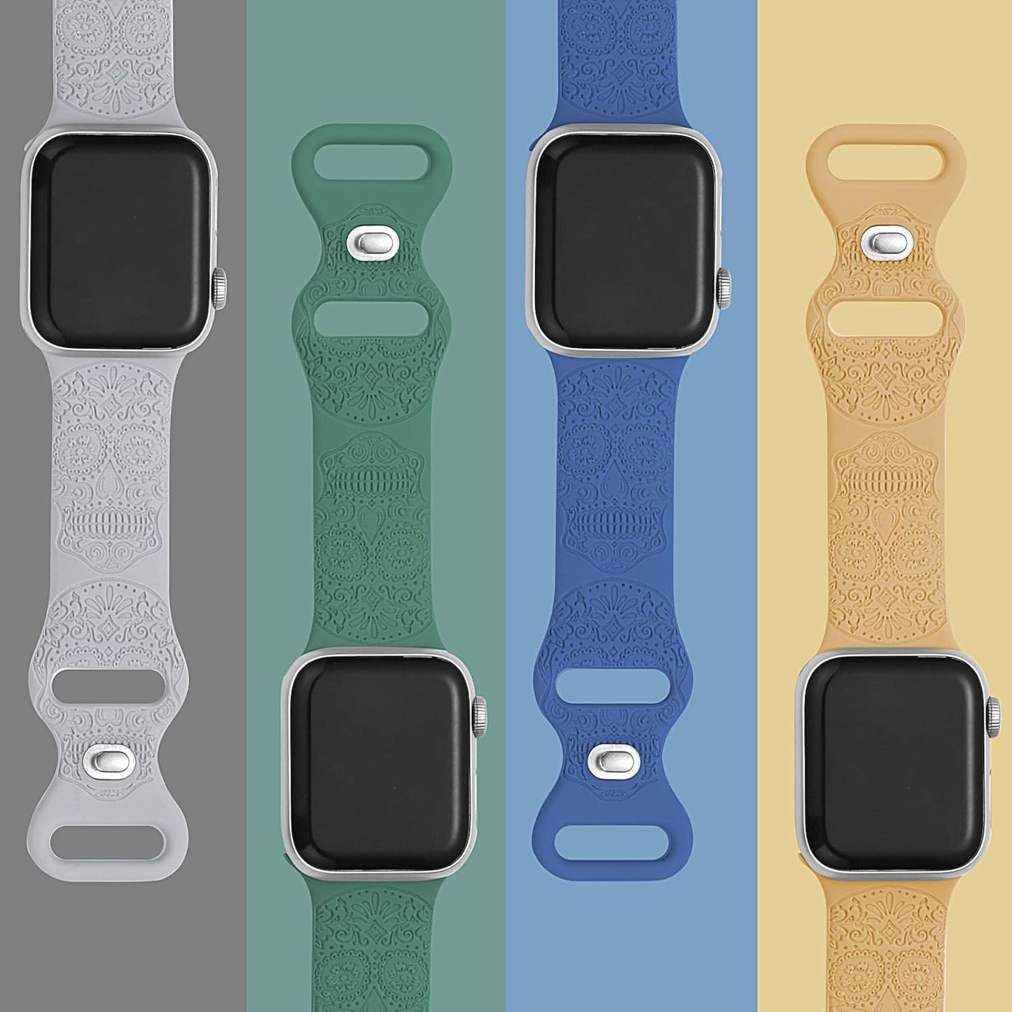 Compatible with Watch Bands 38Mm 40Mm 41Mm 42Mm 44Mm 45Mm,Engraved Skull Silicone Band for Iwatch Series 7/6/5/4/3/2/1/SE