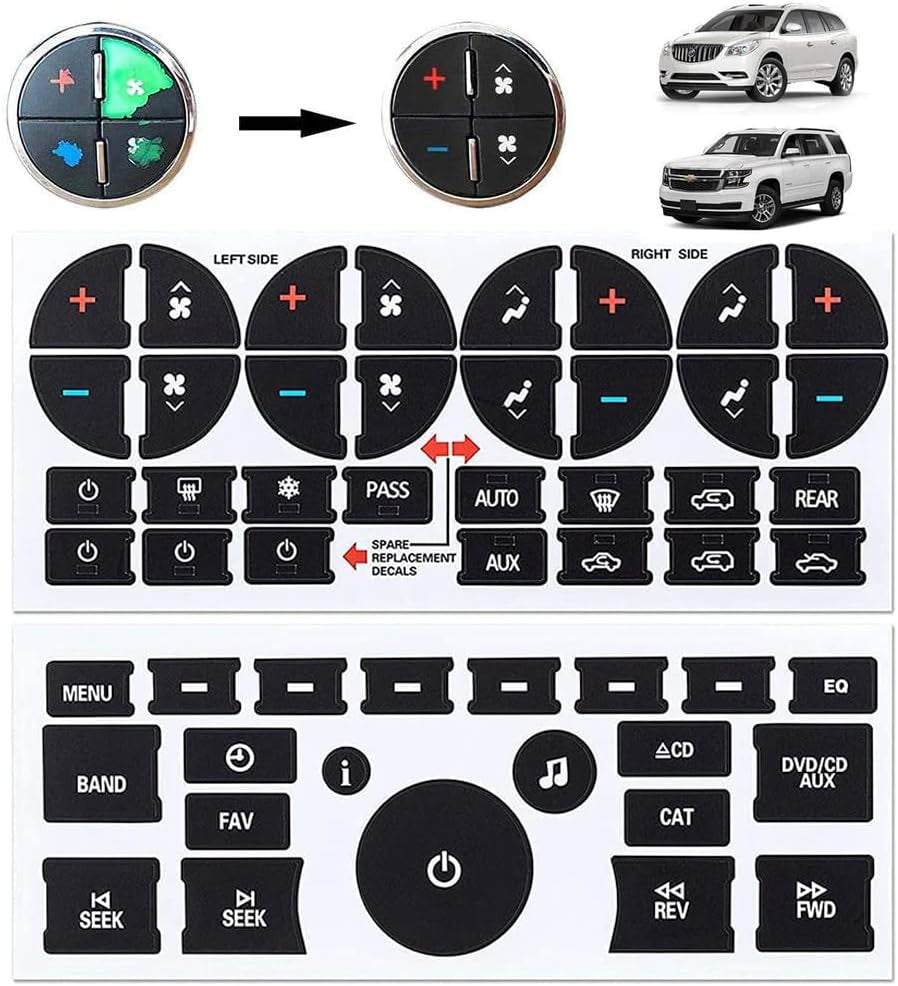 2Pcs AC Dash Button Decal + Radio Button Repair Kit Stickers, Decal Replacement for 2007-2015 GM Vehicles Car SUV Van Truck Chevy Accessories TRUCK DRIVER