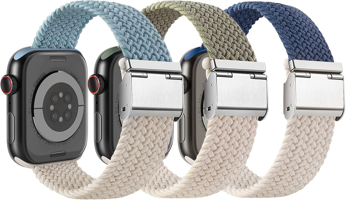 Compatible with Apple Watch Band Braided Stretchy Wristbands, Solo Loop Strap with Adjustable Buckle for Iwatch Series 8 7 6 SE 5 4 3 2 1 Ultra, 38Mm 40Mm 41Mm 42Mm 44Mm 45Mm 49Mm Women Men, 3Packs
