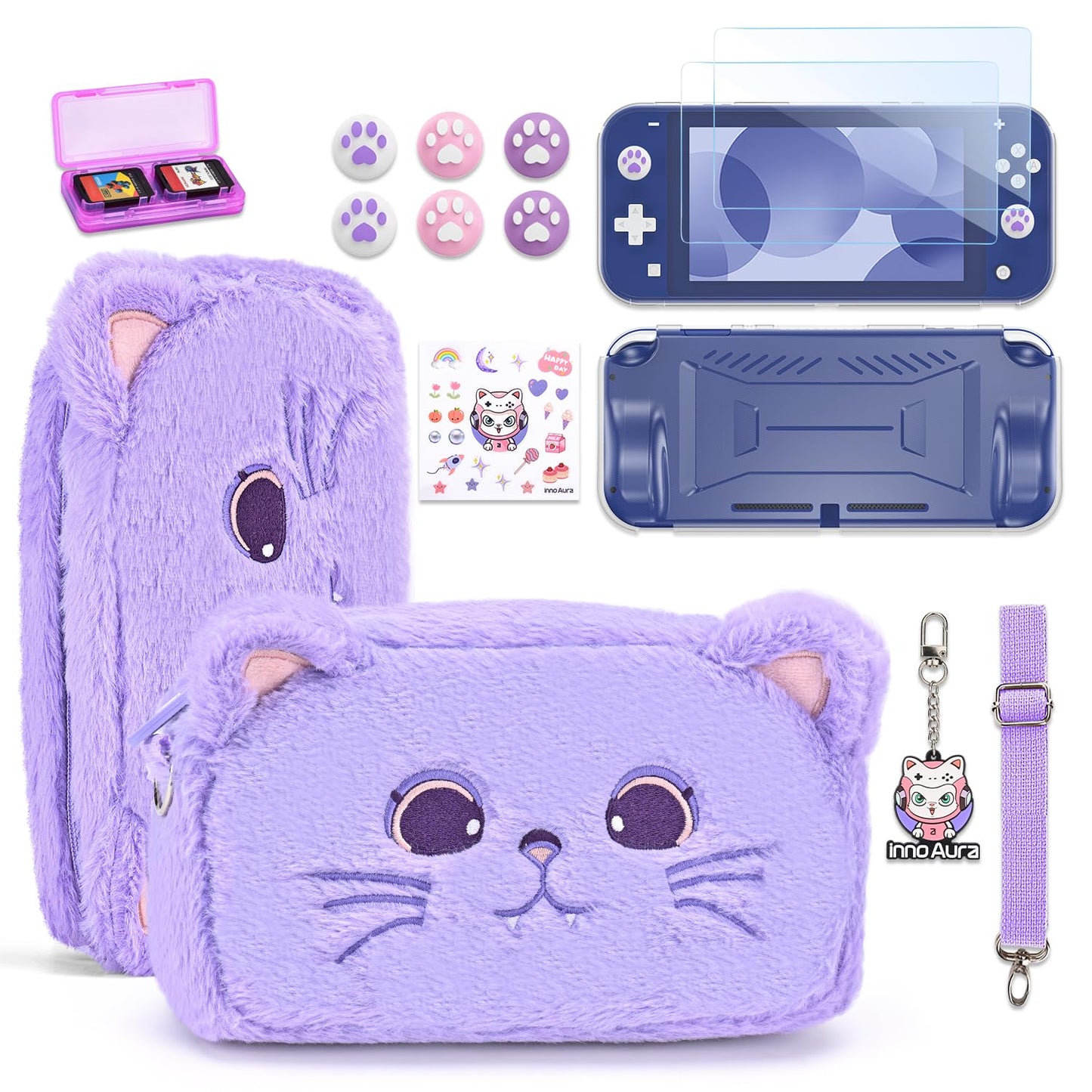 Switch Lite Case 18 in 1 Switch Lite Accessories Bundle with Switch Lite Carrying Case, Switch Game Case, Switch Lite Screen Protector, Switch Thumb Grips (Purple)