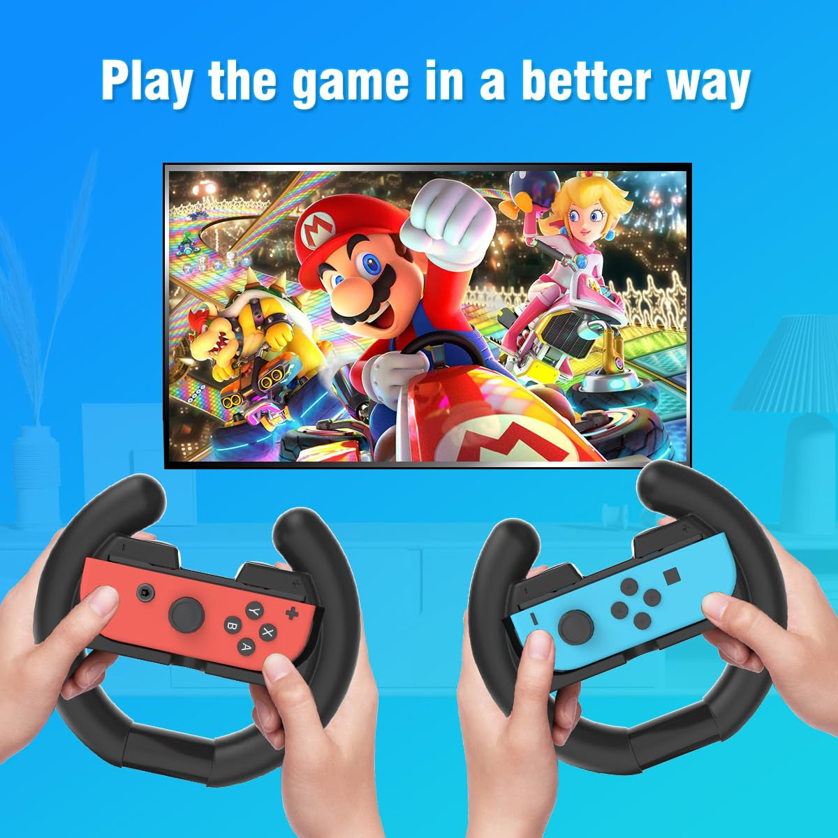 Switch Steering Wheel for Mario Kart 8 Deluxe,Steering Wheel Compatible with Nintendo Switch and OLED Joy Con,Switch Accessories Gift for Mario Kart,2 Packs