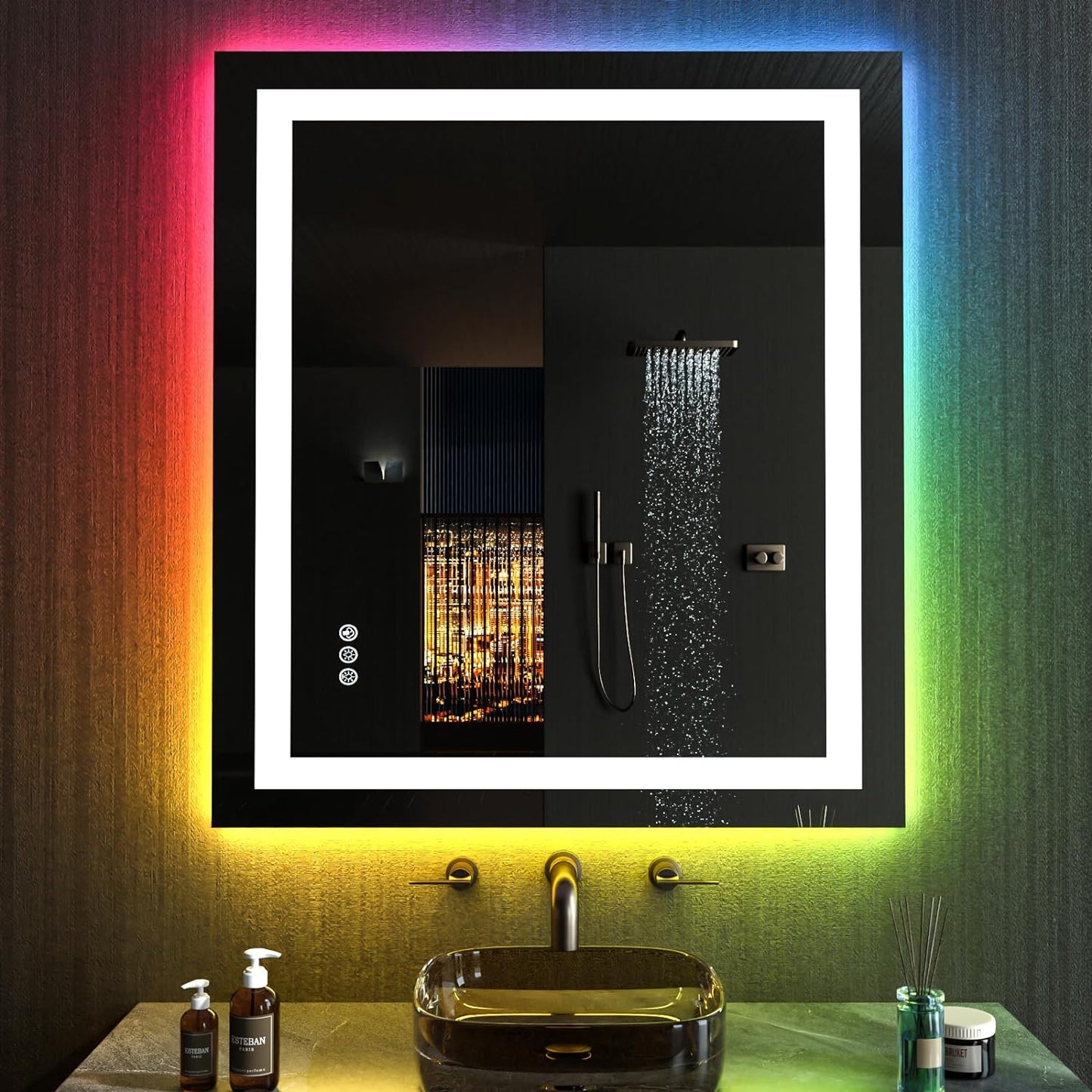 60”X30“ RGB LED Bathroom Mirror with Lights for Bathroom, Anti-Fog, Dimmable,Multiple Light Modes, RGB Backlit + Front Light, Memory Function, Tempered Glass