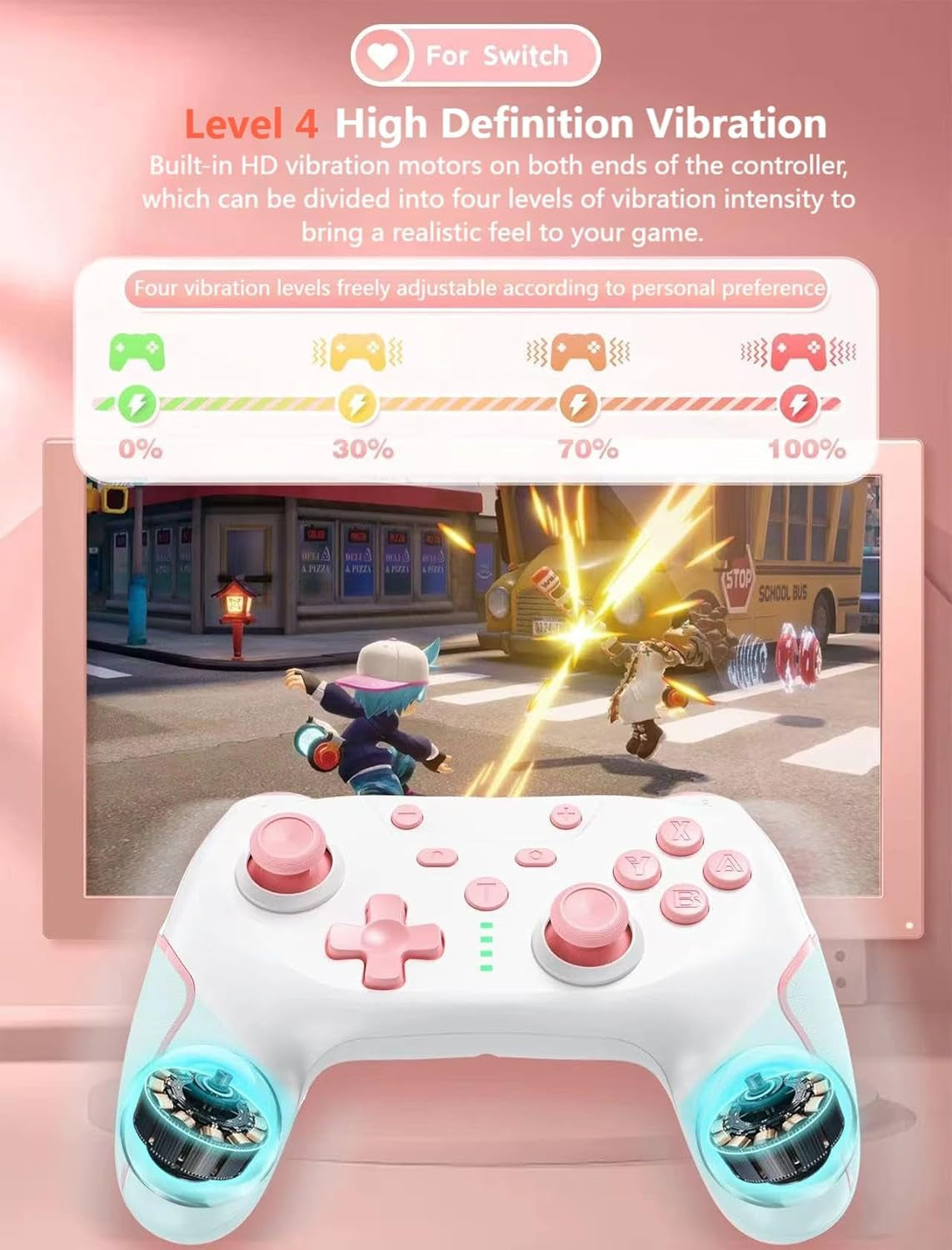 Switch Pro Controller, Wireless Pro Controller for Switch/Switch Lite/Switch OLED, Switch Controller with 2 Back Buttons, 3-Level TURBO Adjustable (Pink)