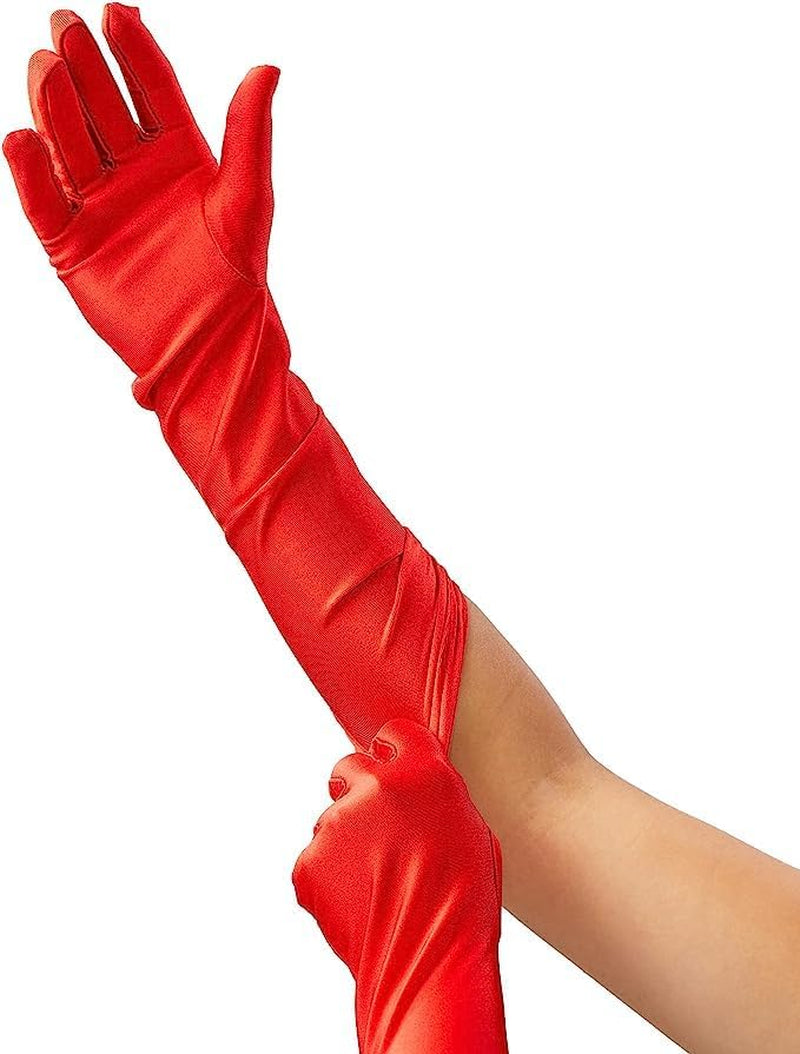 Long Red Satin Opera Gloves for Women, Cruella Deville, Red Riding Hood - Accessories for Halloween Costumes for Women