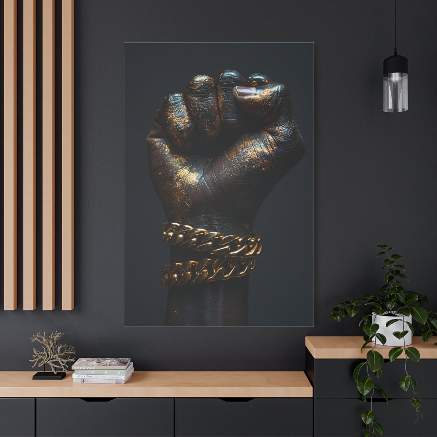 Black And Gold Power Black Man Fist Matte Canvas, Stretched, 1.25"