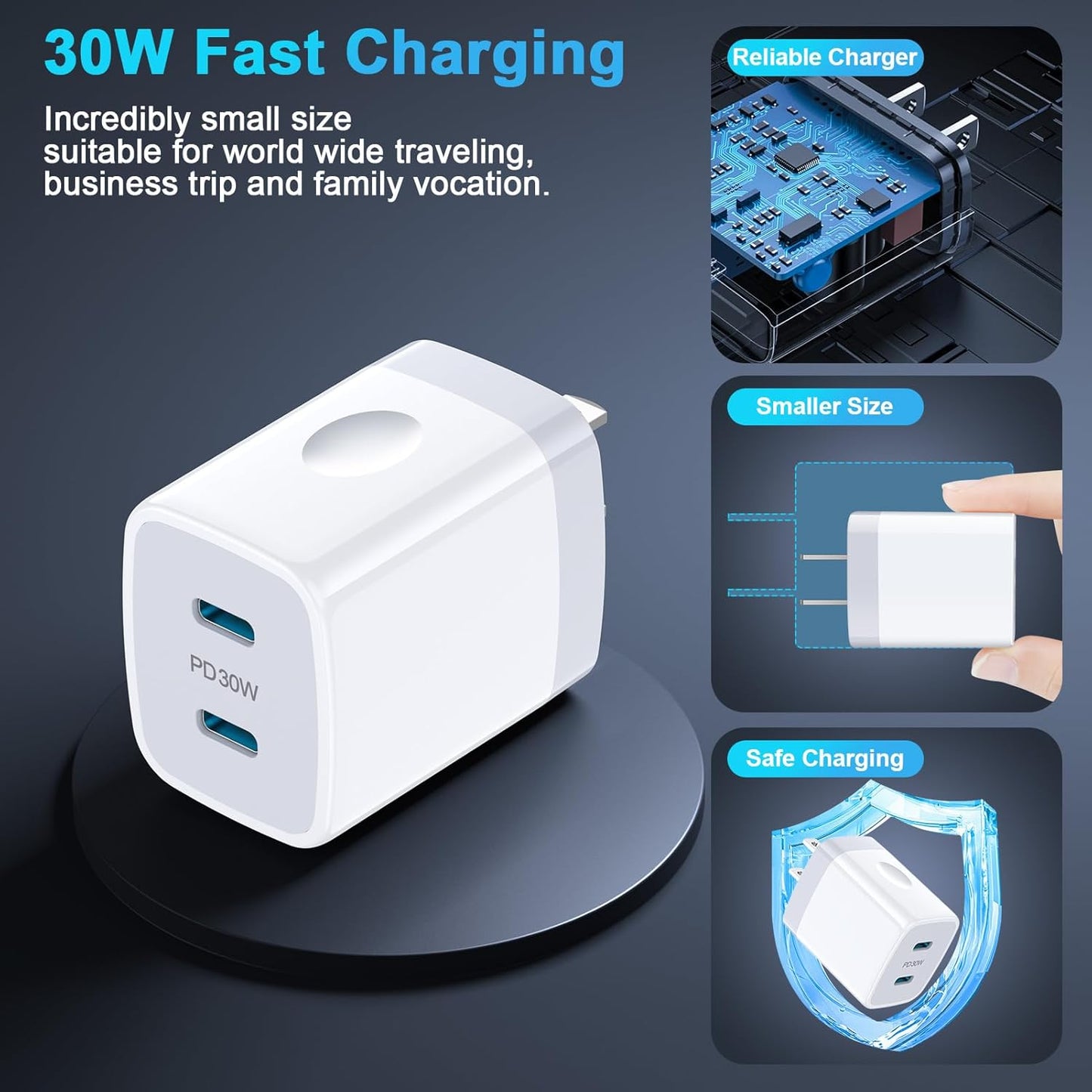 Samsung A16 5G USB C Charger Box 30W 2-Port Fast USB-C Power Adapter Android Phone Wall Charger Type C Charging Block for Samsung Galaxy S25 Ultra/S25 Plus/S24 FE/S23/S22/S21/S20/S10/Z Fold 6/A15/A55