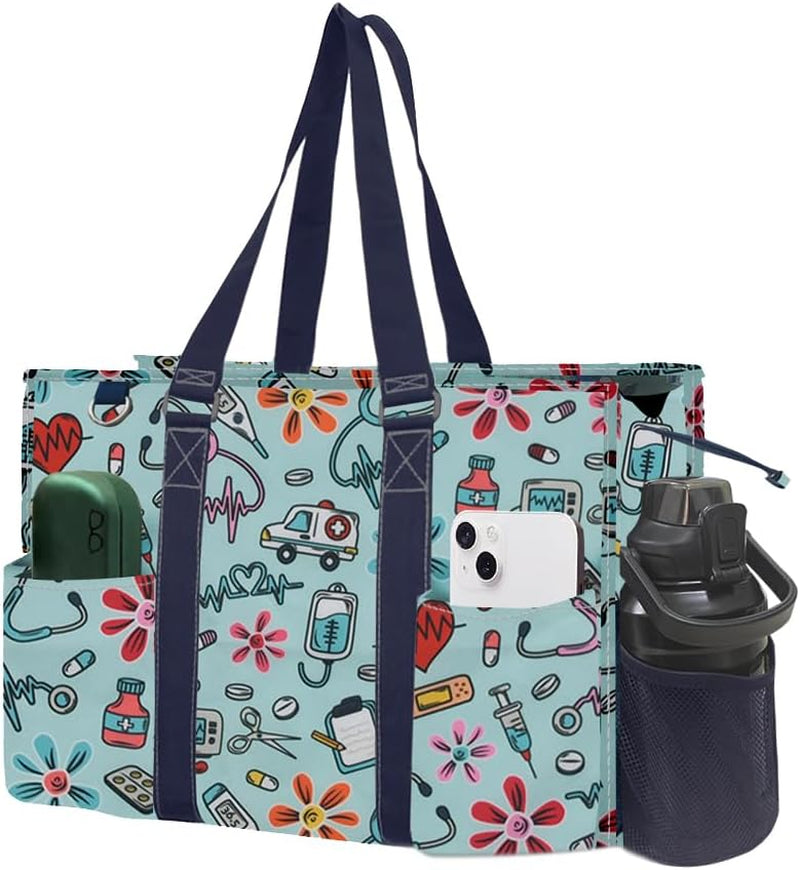 Utility Water Resistant Tote Bag, Top Zipper Closure, Perfect Gifts for Working Women, Nurses, Gym Bag