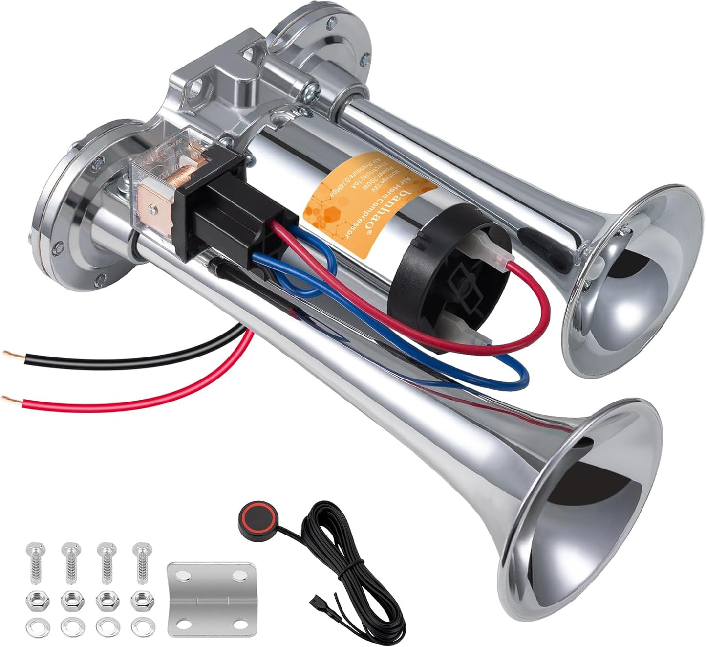 Electric Air Horn for Truck 150Db Super Loud Black Horns Dual Trumpet with Compressor for Any 12V Vehicles Trucks Motorcycle Pickup Trains Cars Boats (Black Integrated Air Horn) TRUCK DRIVER