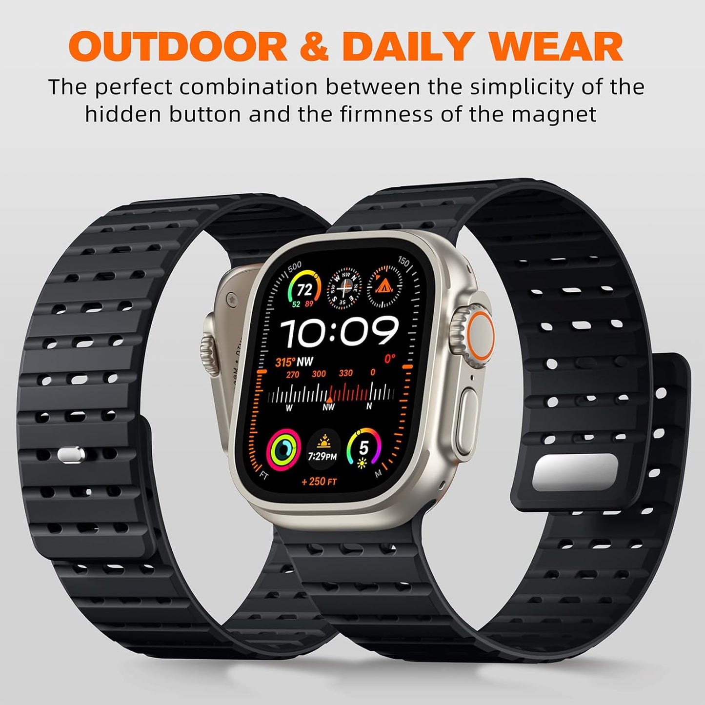 Compatible with Apple Watch Ultra 2/Ultra Band 49Mm/46Mm/45Mm/44Mm/42Mm(3/2/1) Men Women, Magnetic Silicone Rugged Sport Watchband for Iwatch SE2/SE/10/9/8/7/6/5/4