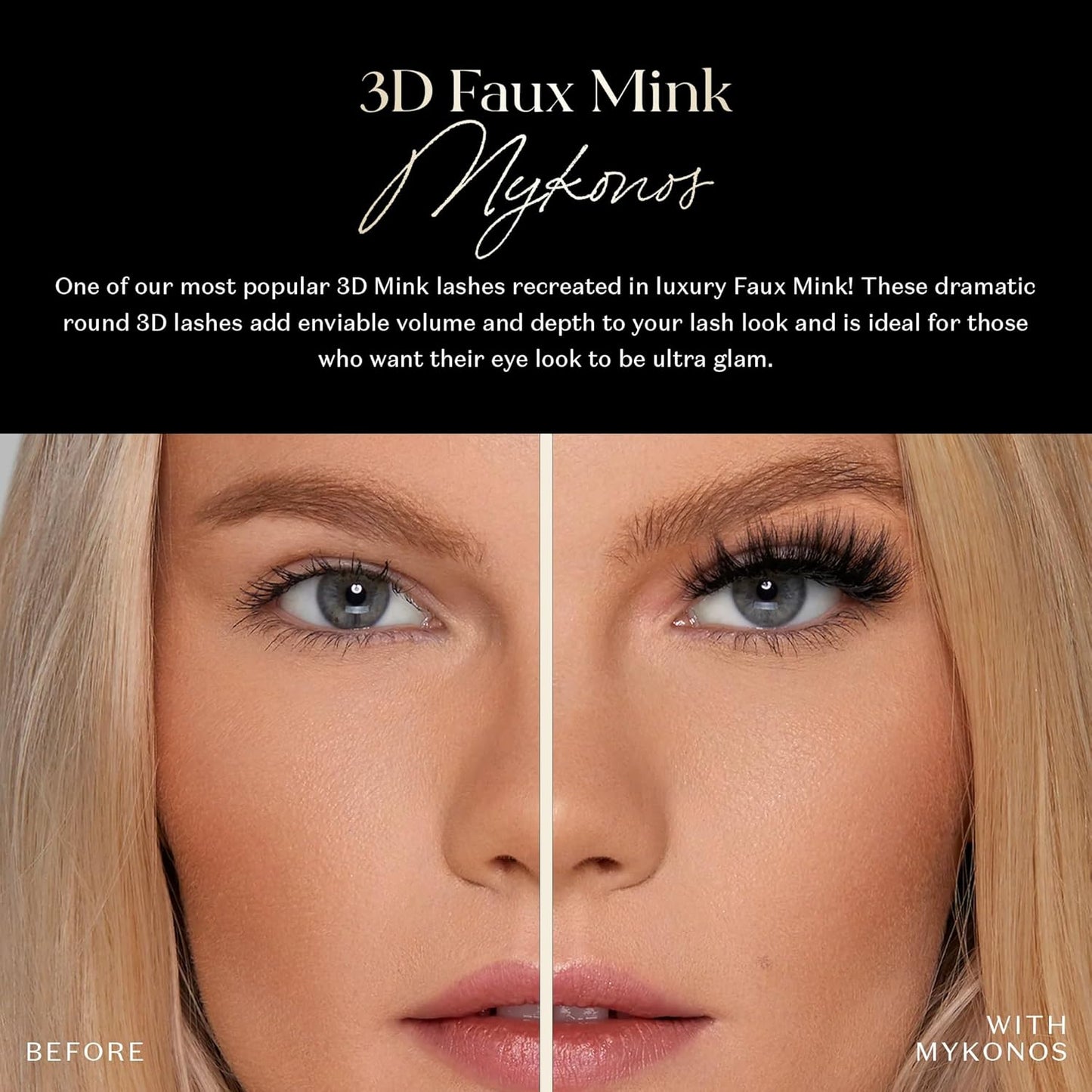 3D Mykonos Flare Faux Mink Strip Eyelashes, False Eyelashes Dramatic Look, Reusable False Lashes, Fake Lashes Pack, Lash Strips with Luxury Silk like Fibers, No Lash Glue Included