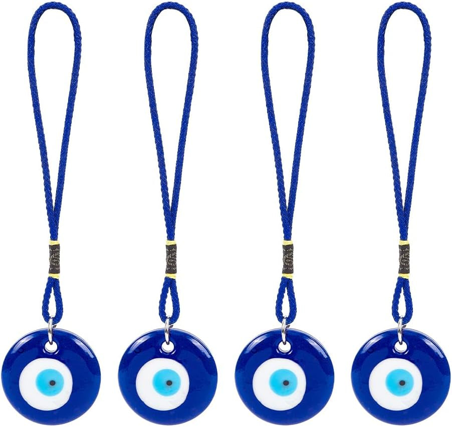 4Pcs Blue Evil Eye Glass Hanging Pendant Car Charm Ornament Evil Eye Decor Turkish Greek Amulet Car Accessories Evil Eye Charm for Good Luck Protection Wedding Party Christmas Favors Gift