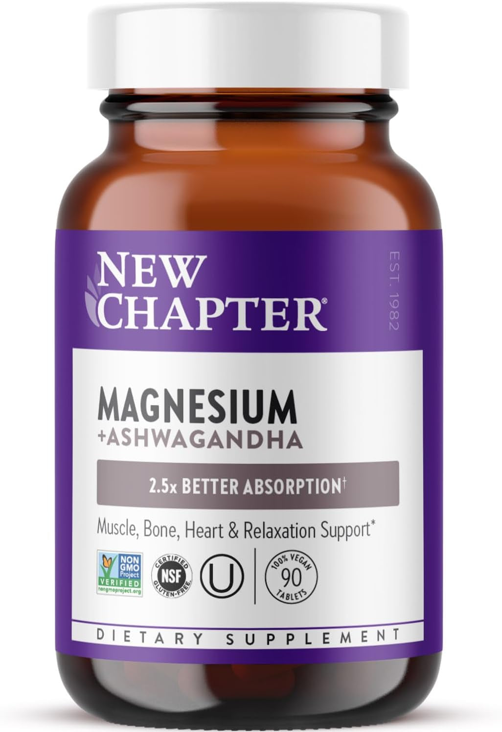 Magnesium + Ashwagandha Supplement, 325 Mg with Magnesium Glycinate, 2.5X Absorption, Muscle Recovery, Heart & Bone Health, Calm & Relaxation, Gluten Free, Non-Gmo - 60 Ct (2 Month Supply) TLBH