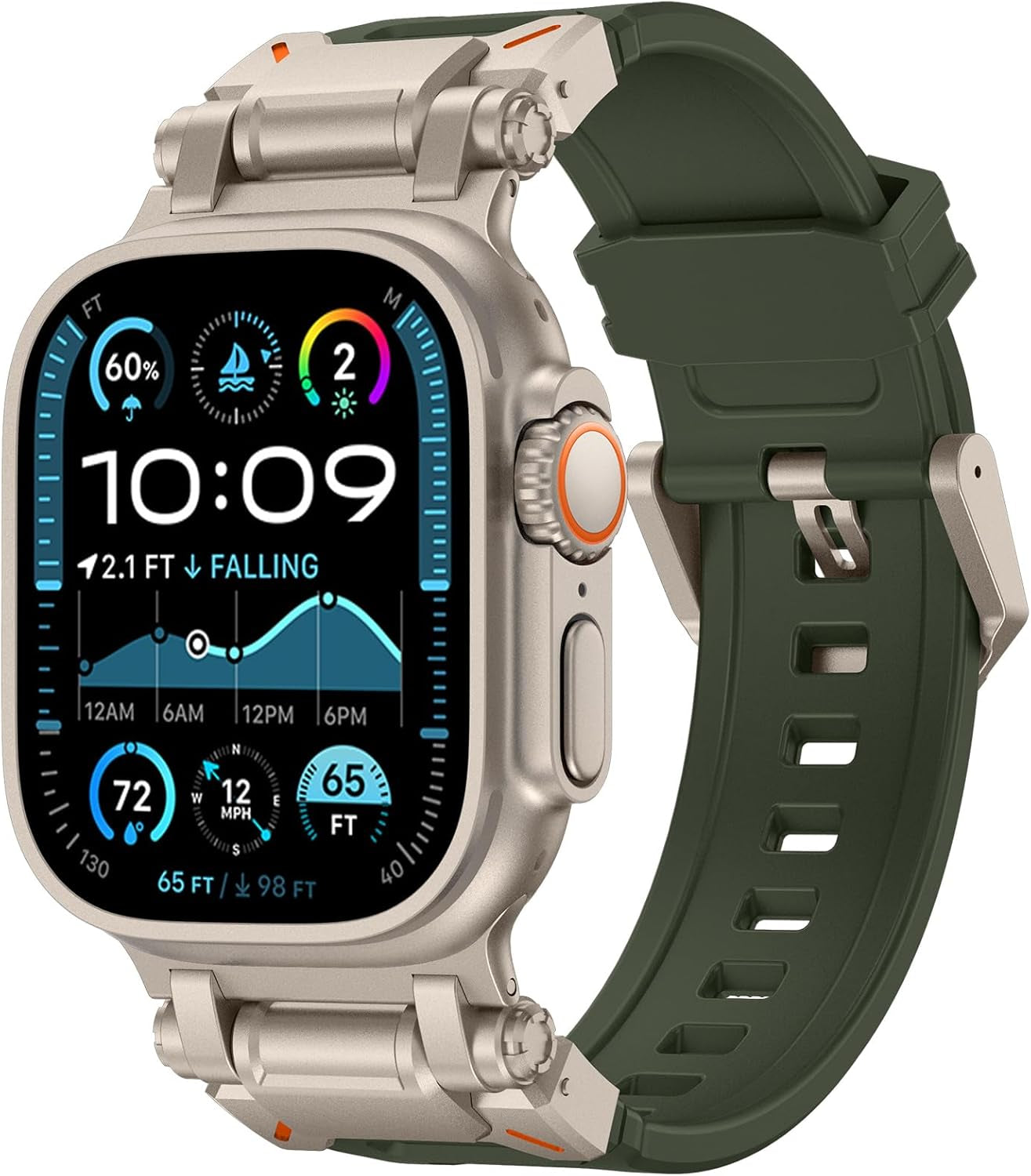 Designed for Apple Watch Band Apple Watch Ultra 2/Ultra 49Mm for Men, Silicone Rubber Bands with Metal Connector for Apple Watch Series 10 46Mm, 9/8/7 45Mm, SE2/SE 6/5/4 44Mm, 3/2/1 42Mm