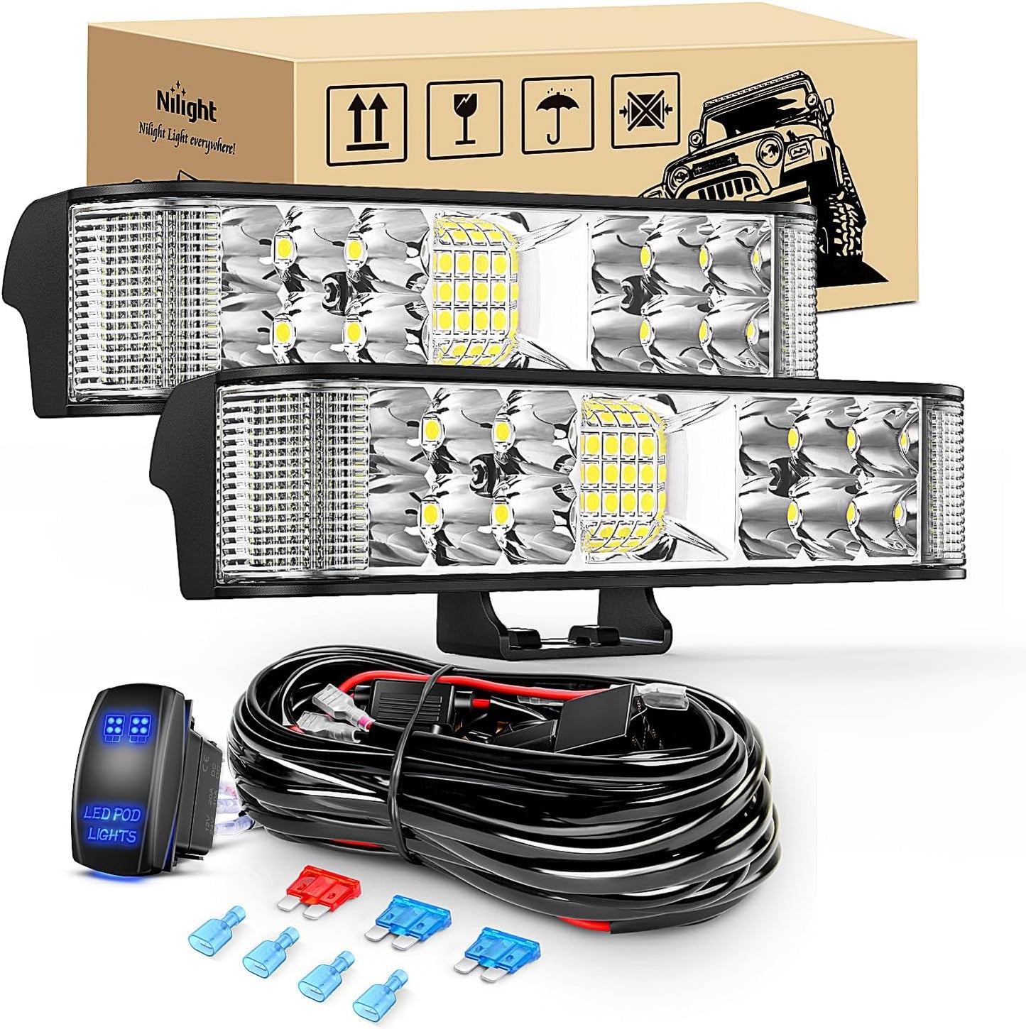 2Pcs 18W Spot LED Work Lights LED Pods Fog Lights off Road Led Lights Driving Lights With16Awg off Road Wiring Harness Kit-2 Leads