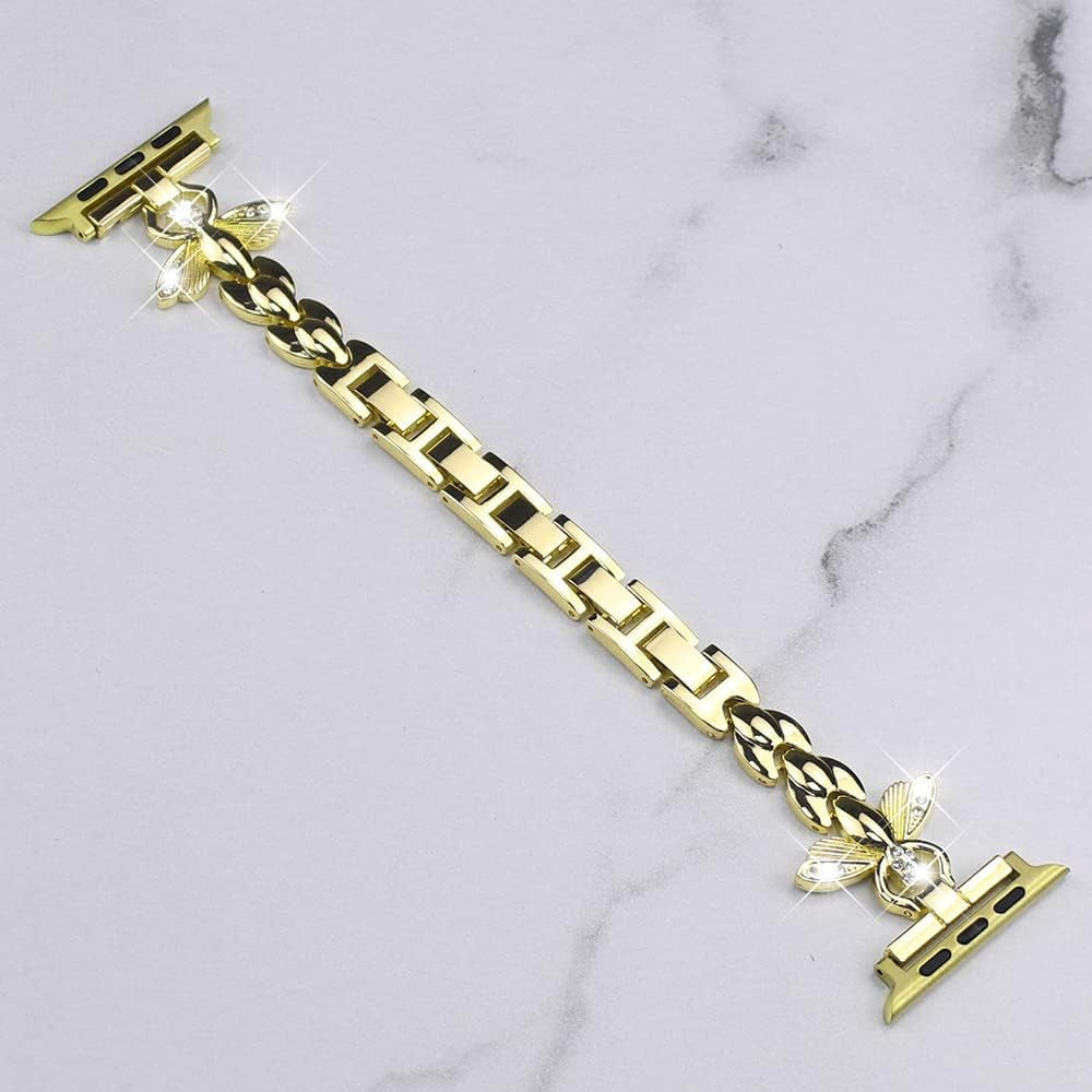 Metal Gold Bands Compatible Glitter Apple Watch Band 38Mm 40Mm 41Mm for Women Honey Bee,Stainless Steel Iwatch Strap Bling Slim Wristband Chain for Iwatch Series 9/8/7/6/5/4/3/2/1/SE2/SE