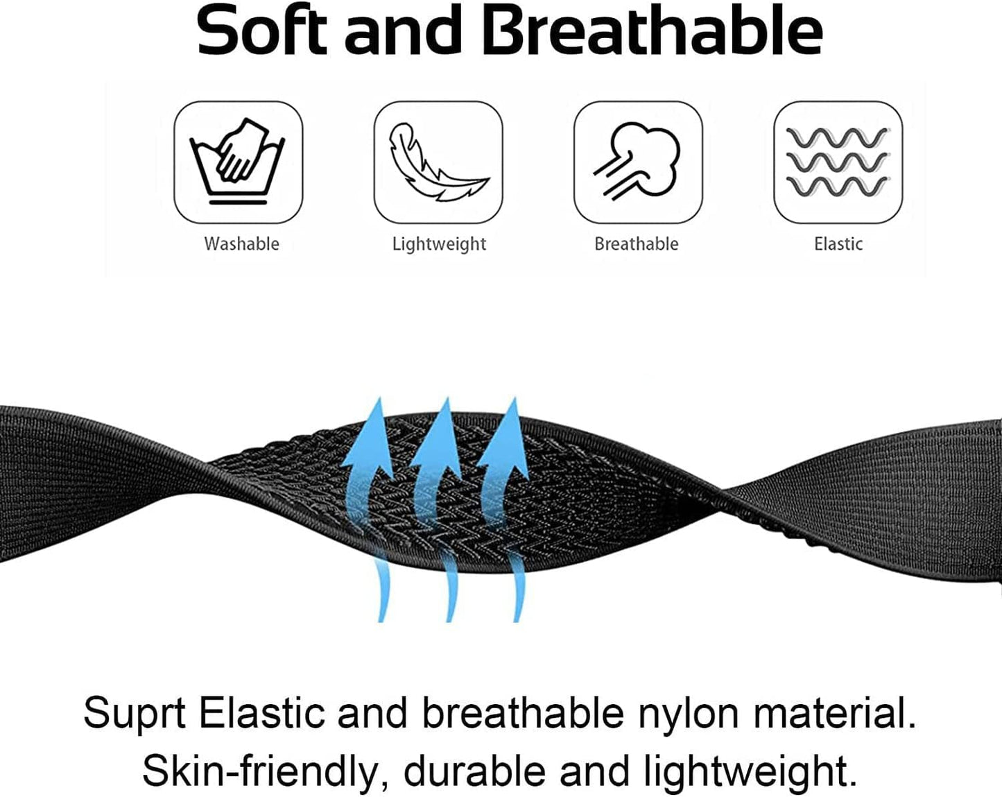 Elastic Bands for Galaxy Watch 5/4 Bands 44Mm 40Mm/5 Pro Band, Galaxy Watch 4 Classic Bands 46Mm 42Mm/Active 2 Women Men, 20Mm Stretch Nylon Replacement Strap(Wave Black+Blue)
