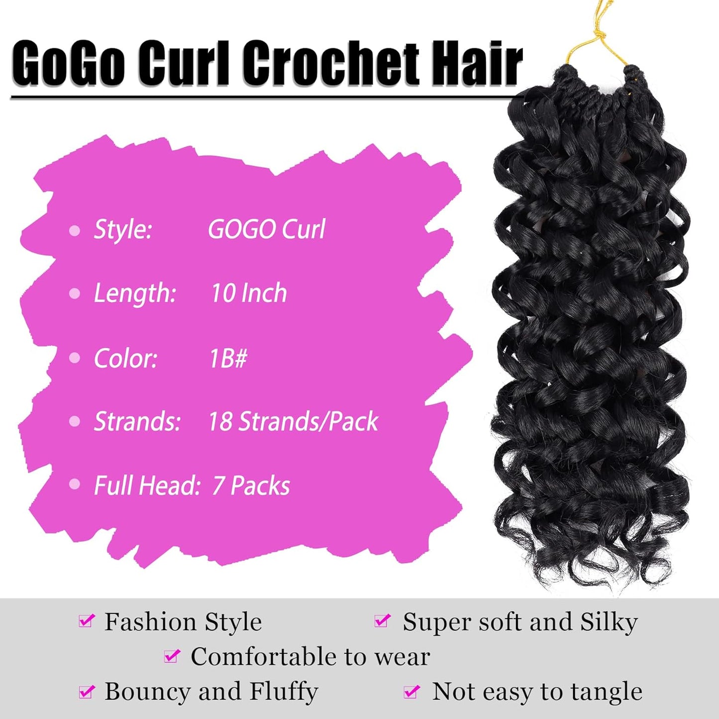 7 Packs Gogo Curl Crochet Hair 10 Inch Short Curly Crochet Hair for Women Water Wave Beach Curl Deep Twist Crochet Braids Synthetic Braiding Hair Extensions(10 Inch, 1B)