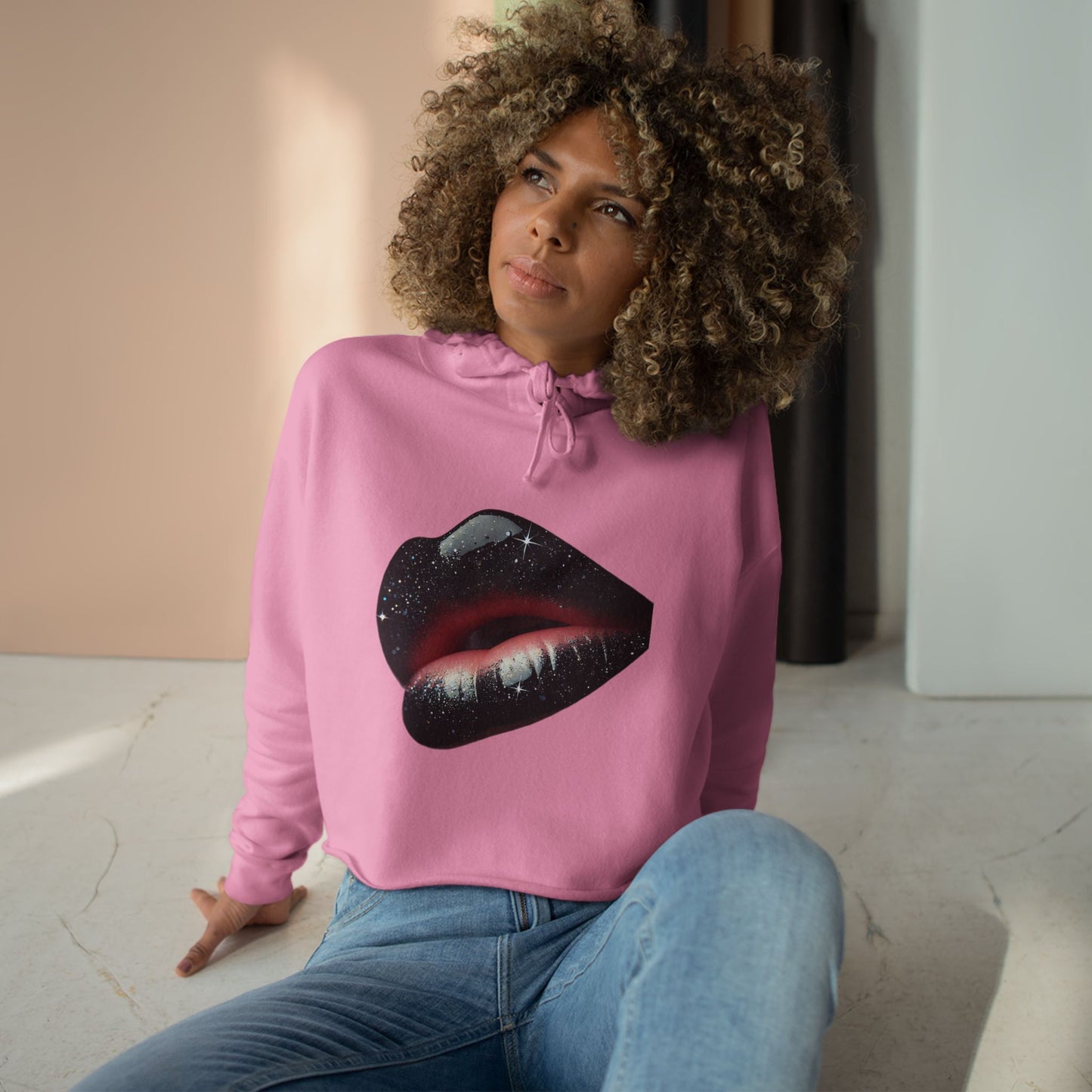 GALAXY LIPS GLOSSY Crop Hoodie