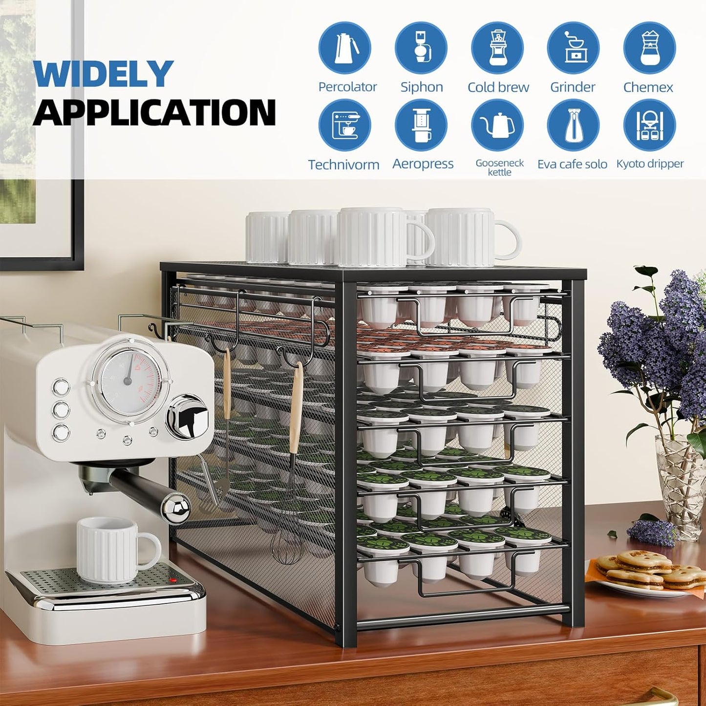 5 Tier Coffee Pod Holder for K Cup, 160 Pod Pack Capacity Rack, Metal, Black