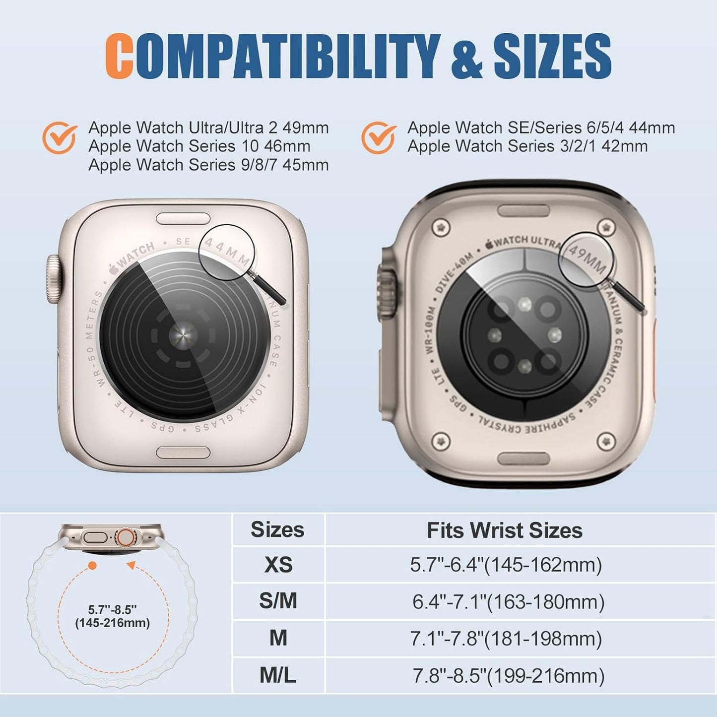 Ocean Solo Loop - Compatible with Apple Watch Ultra 2 Band 49Mm 46Mm 45Mm 44Mm 42Mm for Men Women for 7.8"-8.5" Wrist, for Iwatch Bands Series 10/9/8/7/6/5/4/3/2/1 SE