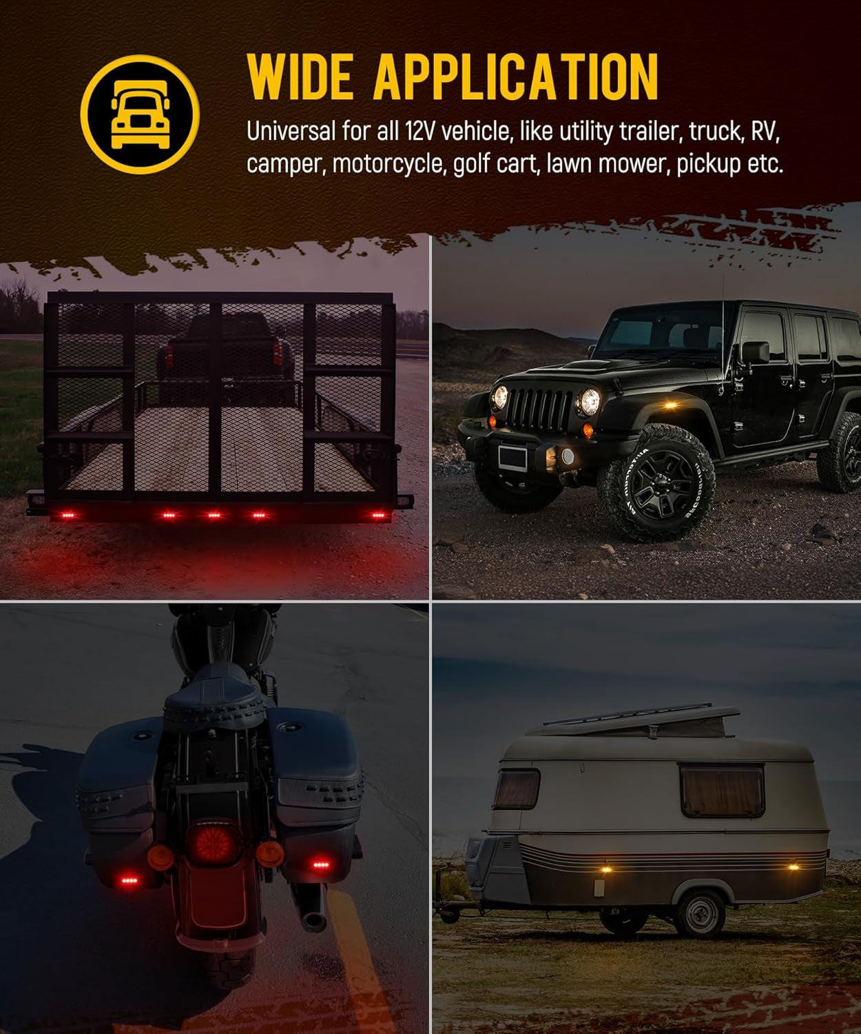 4Pcs 3.4 Inch Aluminum Housing Red/Amber LED Clearance Side Marker Lights, Surface Mount Marker Lights of Trailer Pickup Truck Tractor RV Motorcycle Golf Cart, IP67 Waterproof(2Red +2 Amber)