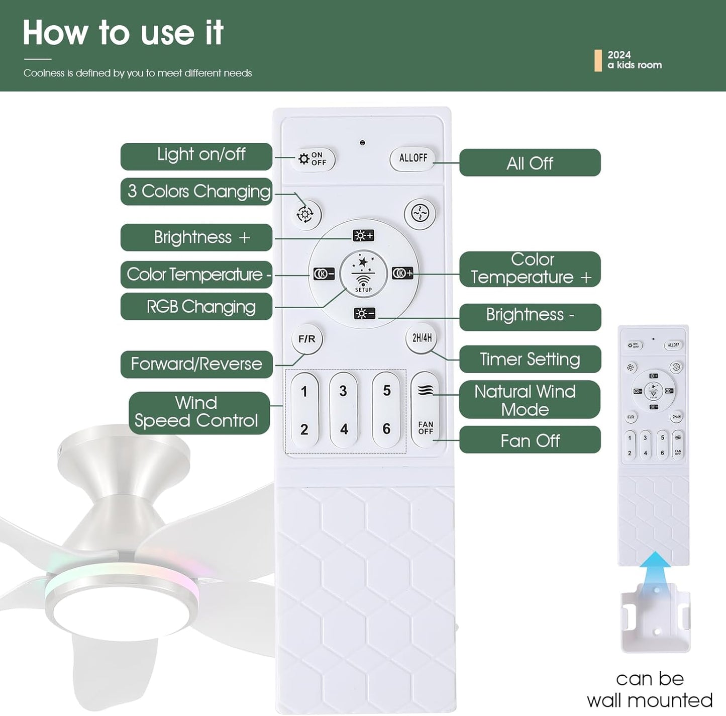 Ceiling Fans with Lights Remote/App Control, 38" Low Profile Ceiling Fans with Dimmable White Colors+Rgb Ring Lights, 6 Speeds 5 Reversible Blades for Kids Room Bedroom Living Room, Nickel